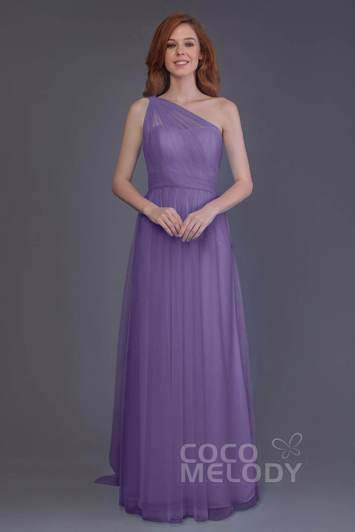 Sheath-Column Floor Length Tulle Bridesmaid Dress PR3556 - COCOMELODY