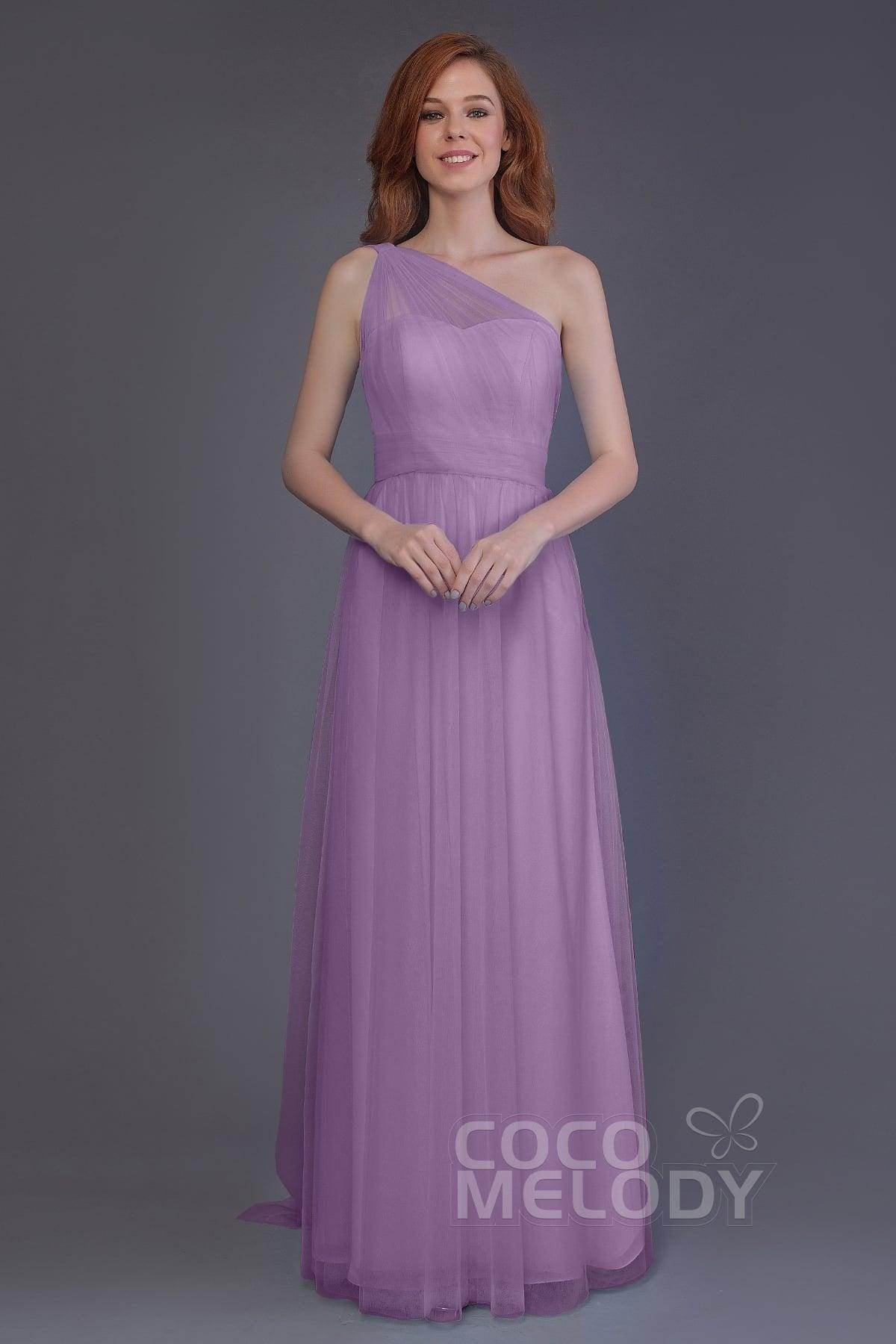 Sheath-Column Floor Length Tulle Bridesmaid Dress PR3556 - COCOMELODY