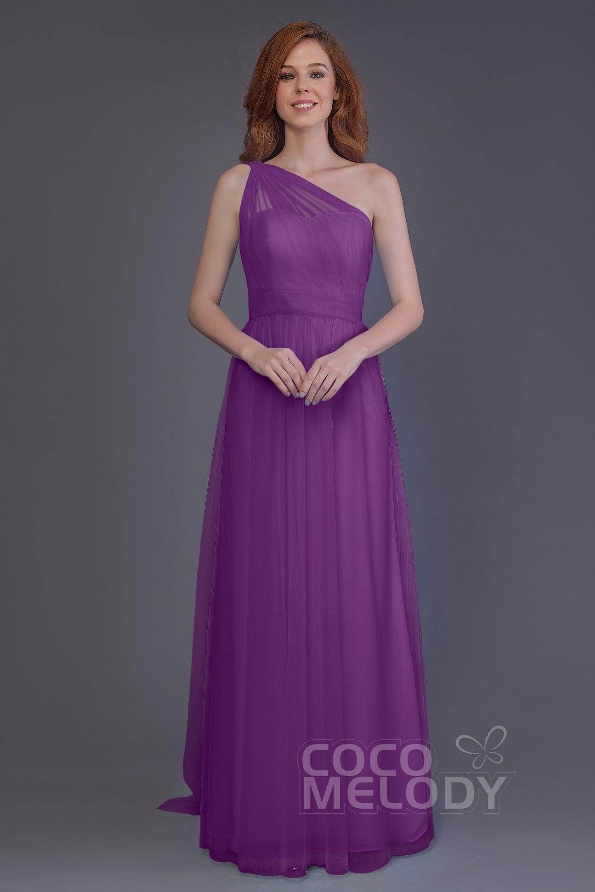 Sheath-Column Floor Length Tulle Bridesmaid Dress PR3556 - COCOMELODY