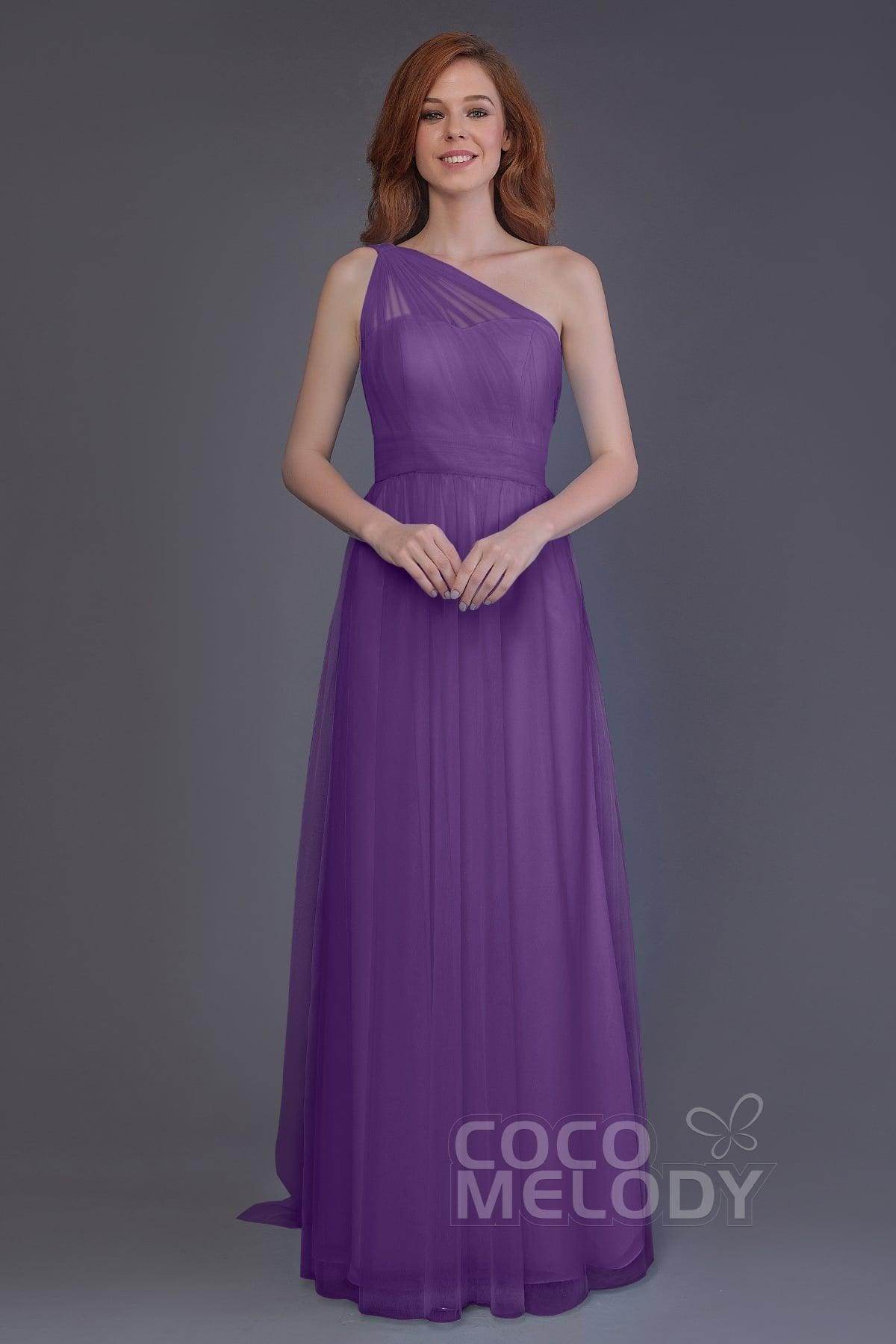 Sheath-Column Floor Length Tulle Bridesmaid Dress PR3556 - COCOMELODY