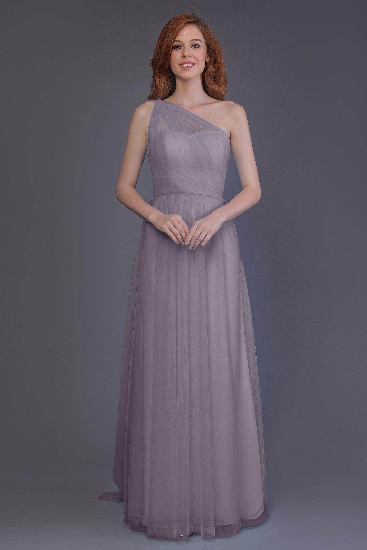 Sheath-Column Floor Length Tulle Bridesmaid Dress PR3556 - COCOMELODY