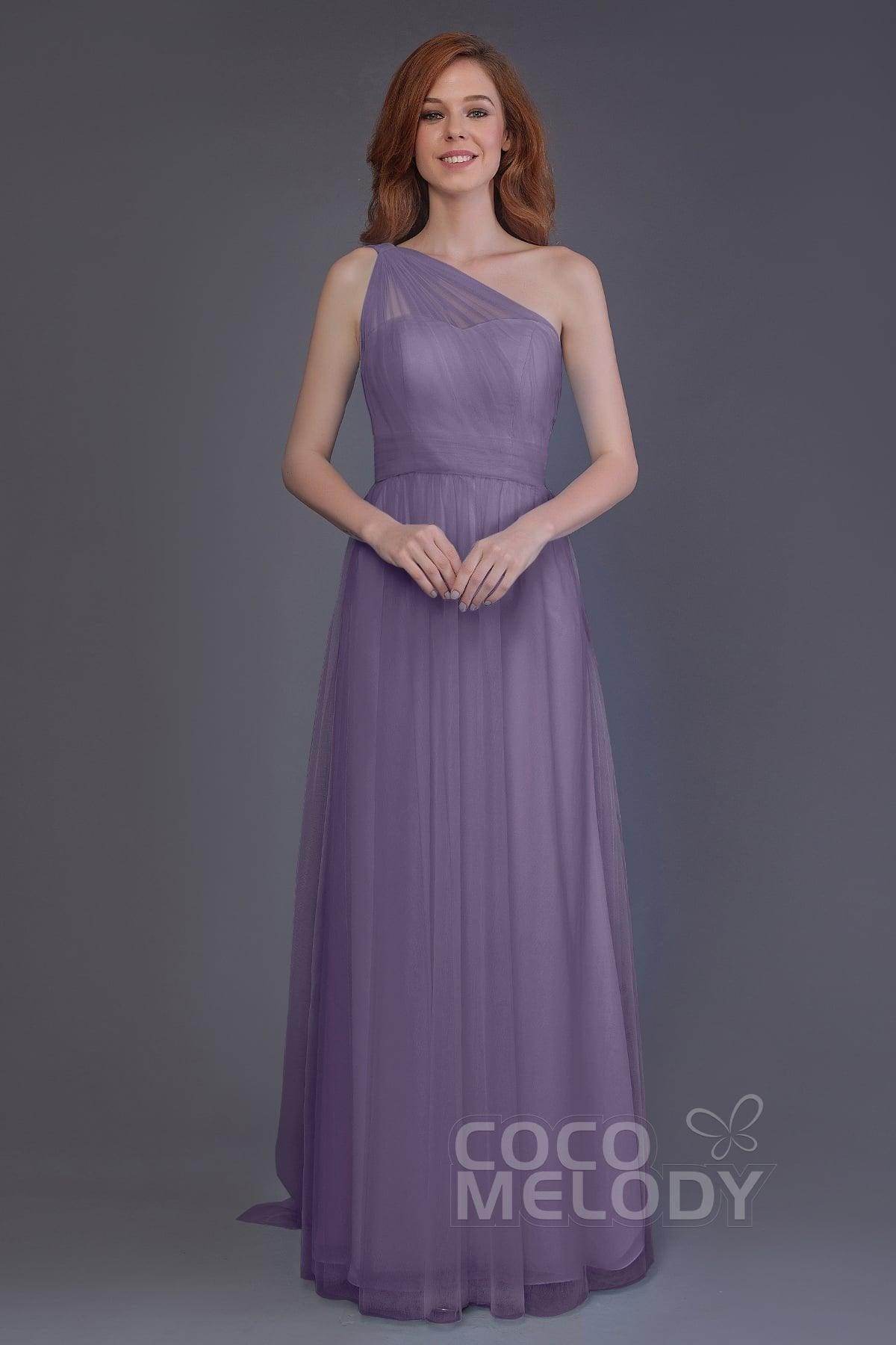 Sheath-Column Floor Length Tulle Bridesmaid Dress PR3556 - COCOMELODY