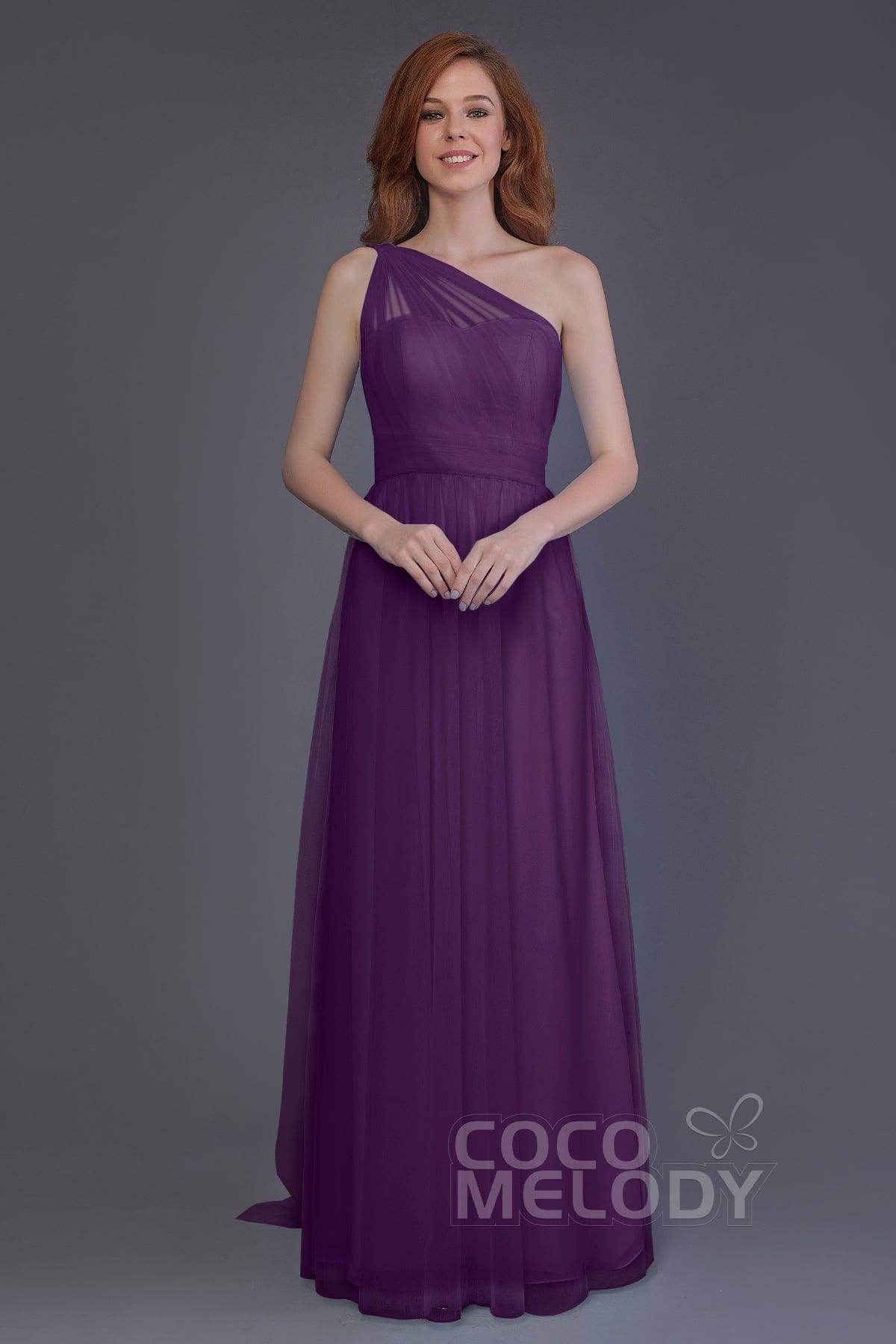 Sheath-Column Floor Length Tulle Bridesmaid Dress PR3556 - COCOMELODY