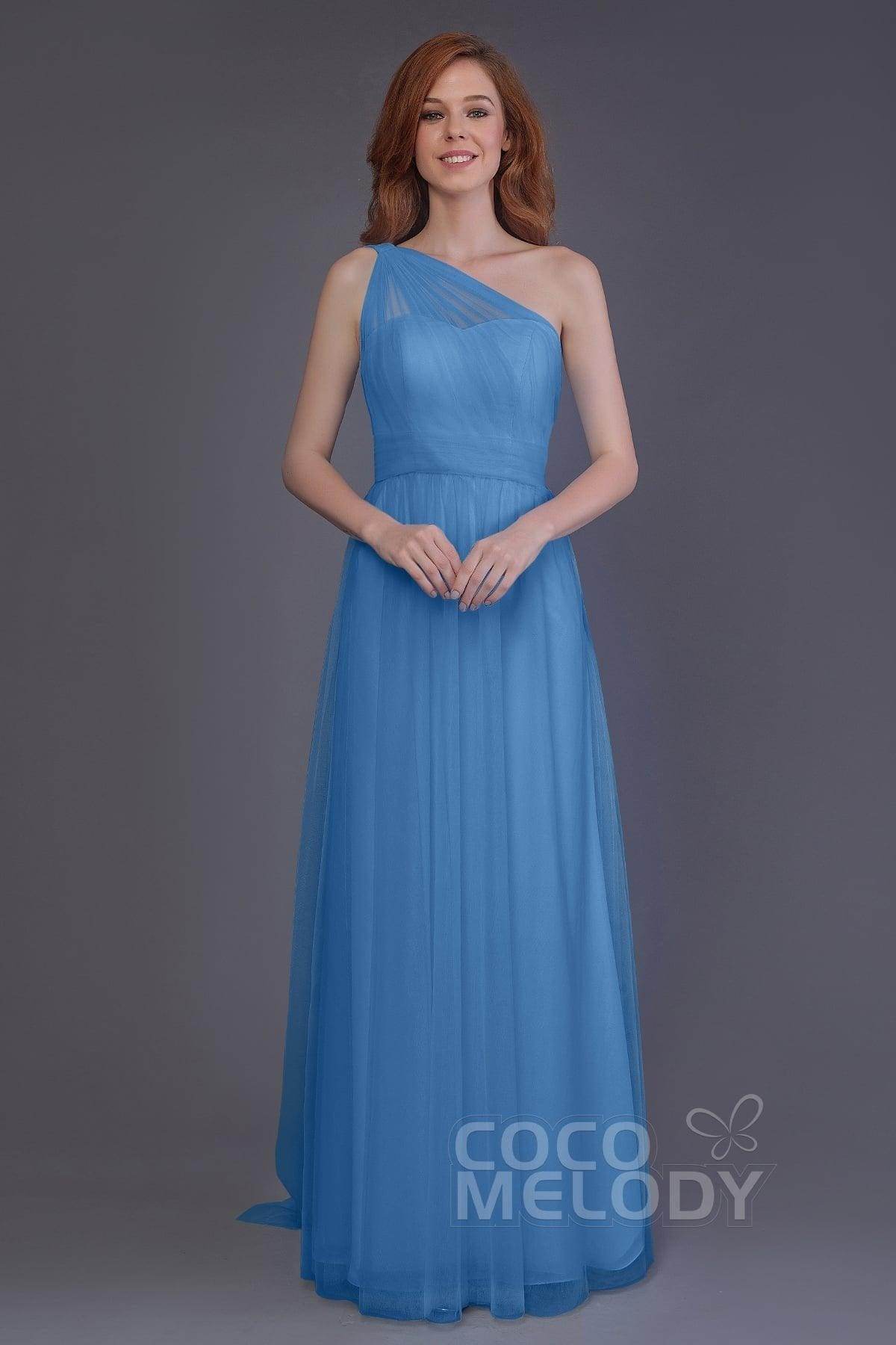 Sheath-Column Floor Length Tulle Bridesmaid Dress PR3556 - COCOMELODY