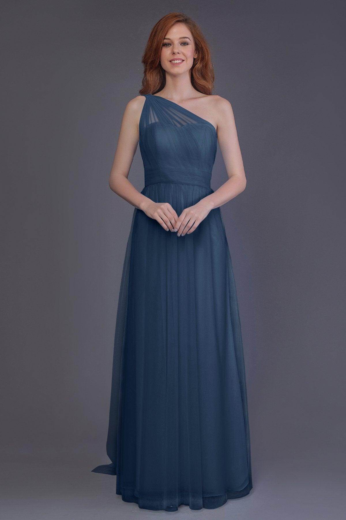 Sheath-Column Floor Length Tulle Bridesmaid Dress PR3556 - COCOMELODY