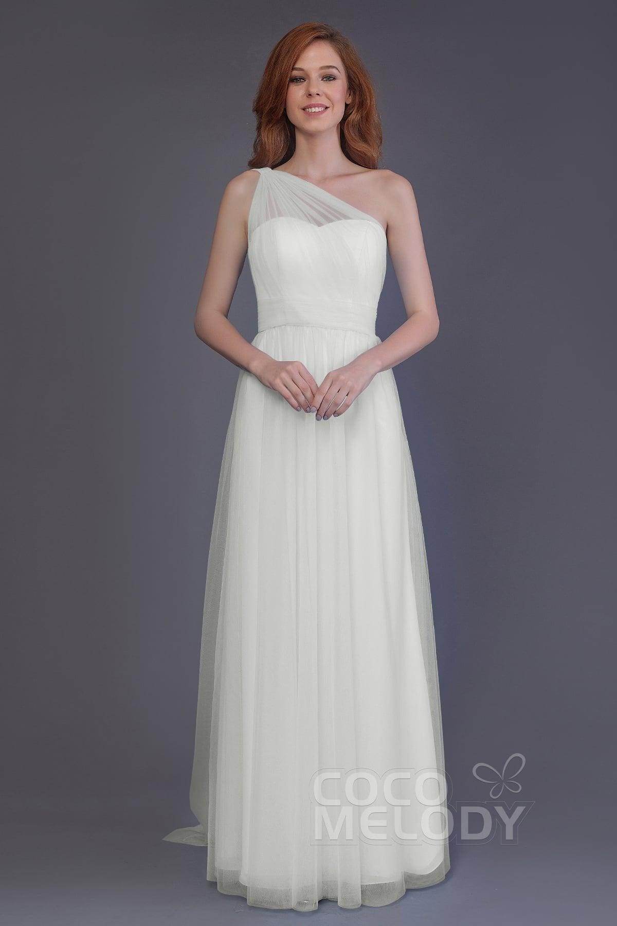 Sheath-Column Floor Length Tulle Bridesmaid Dress PR3556 - COCOMELODY