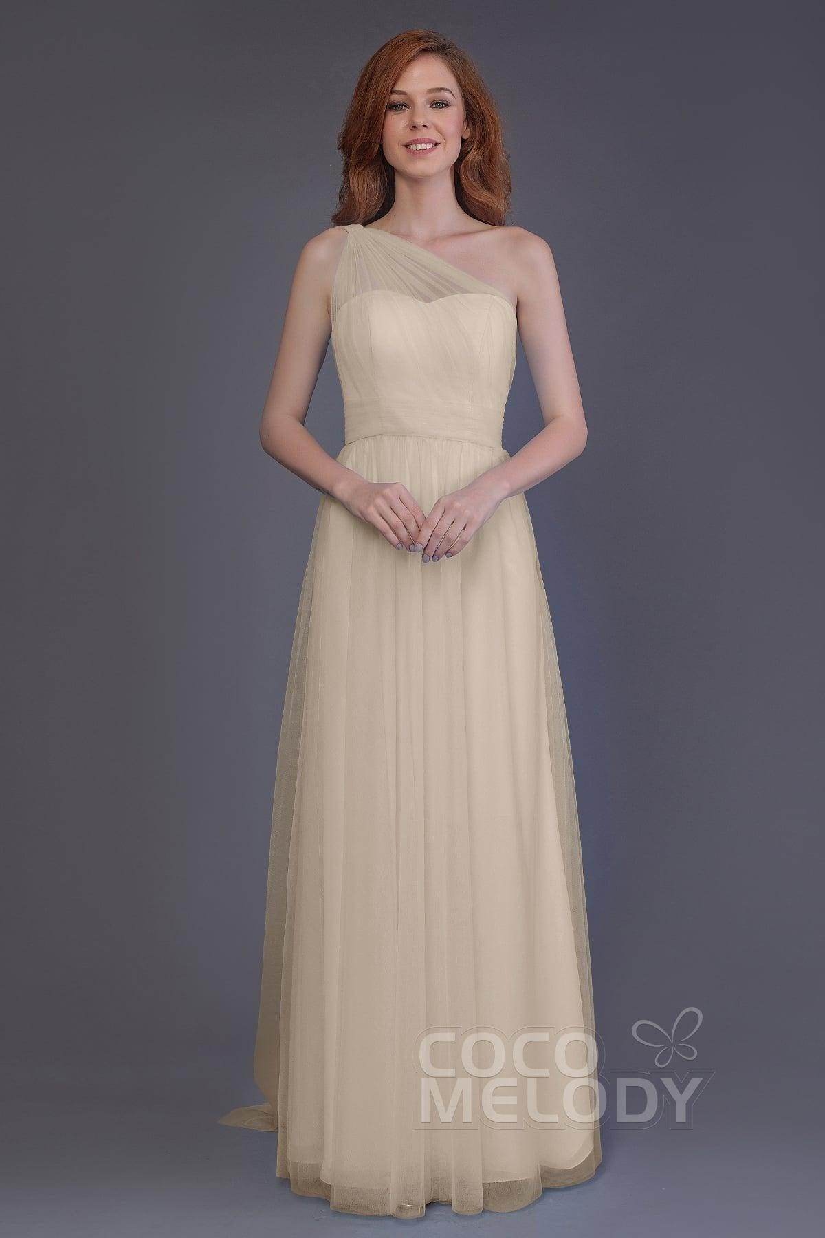 Sheath-Column Floor Length Tulle Bridesmaid Dress PR3556 - COCOMELODY