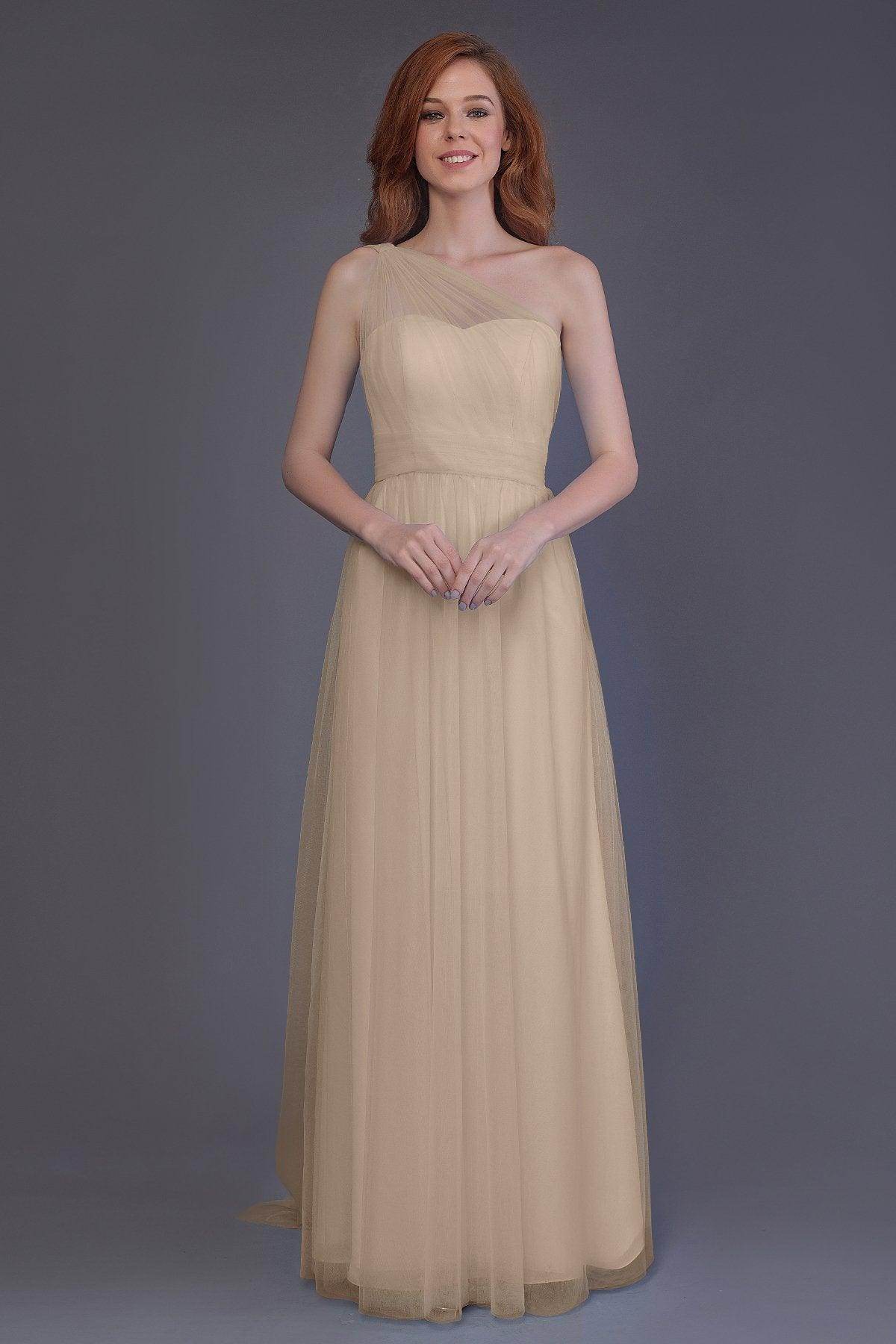 Sheath-Column Floor Length Tulle Bridesmaid Dress PR3556 - COCOMELODY