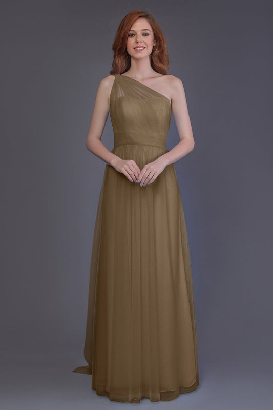 Sheath-Column Floor Length Tulle Bridesmaid Dress PR3556