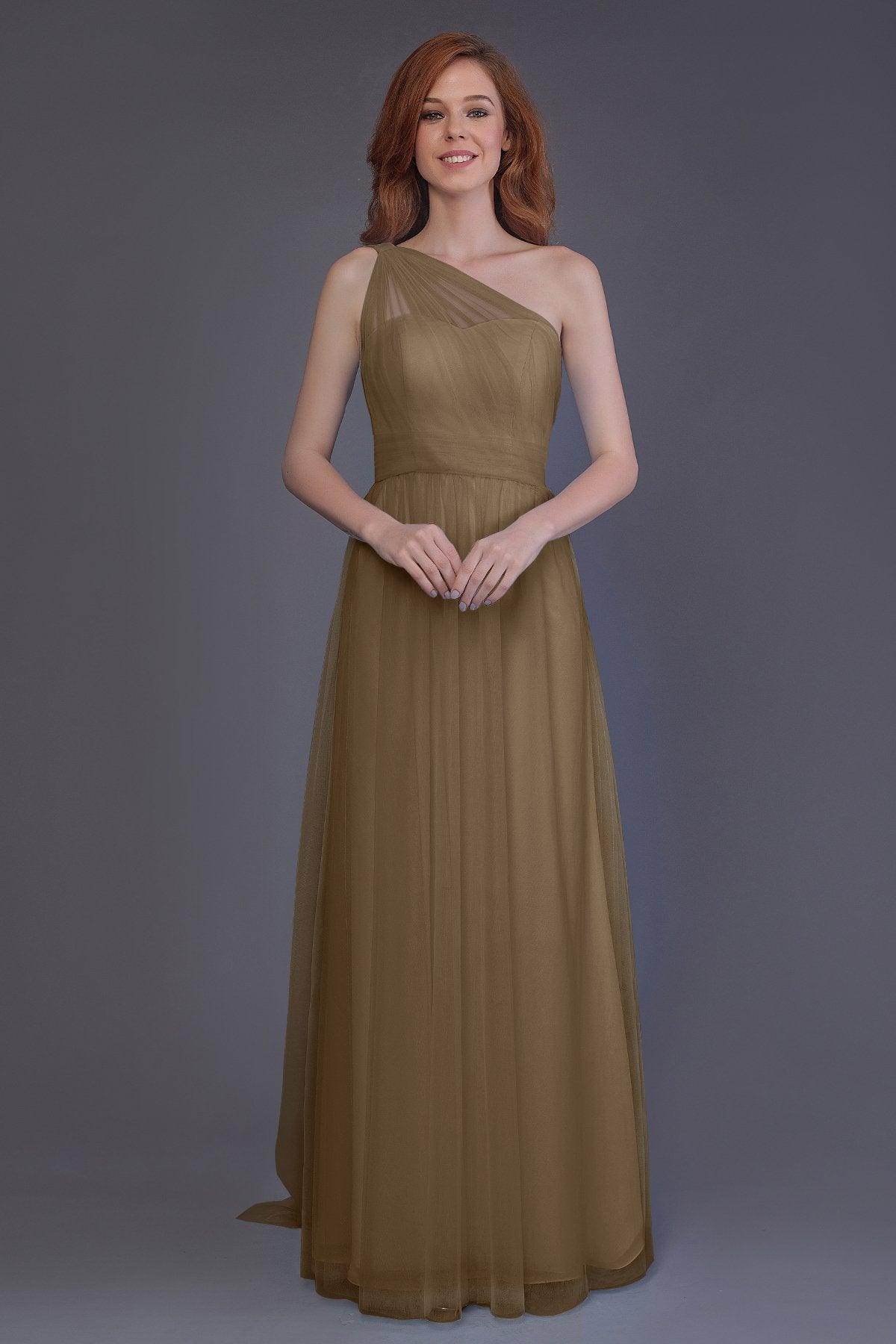 Sheath-Column Floor Length Tulle Bridesmaid Dress PR3556 - COCOMELODY