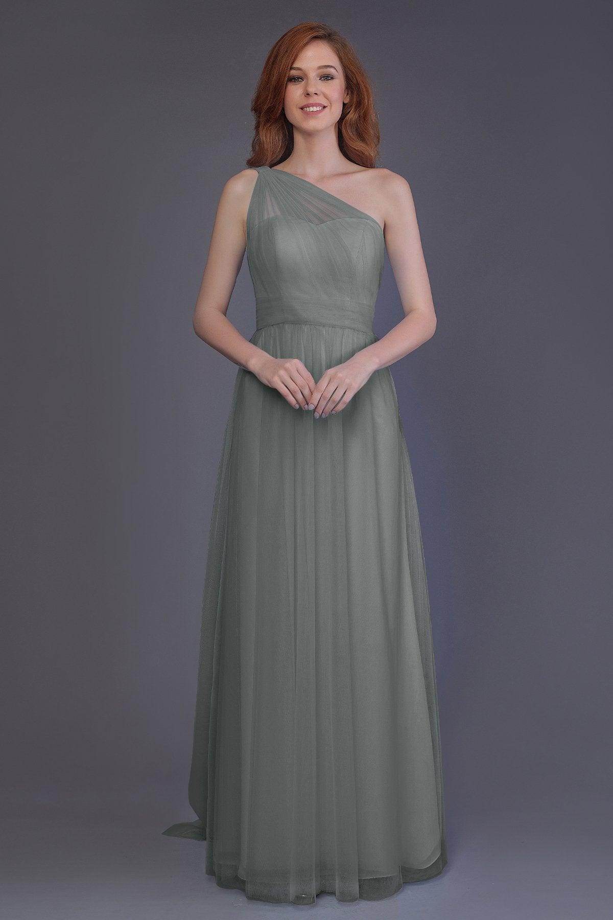 Sheath-Column Floor Length Tulle Bridesmaid Dress PR3556 - COCOMELODY