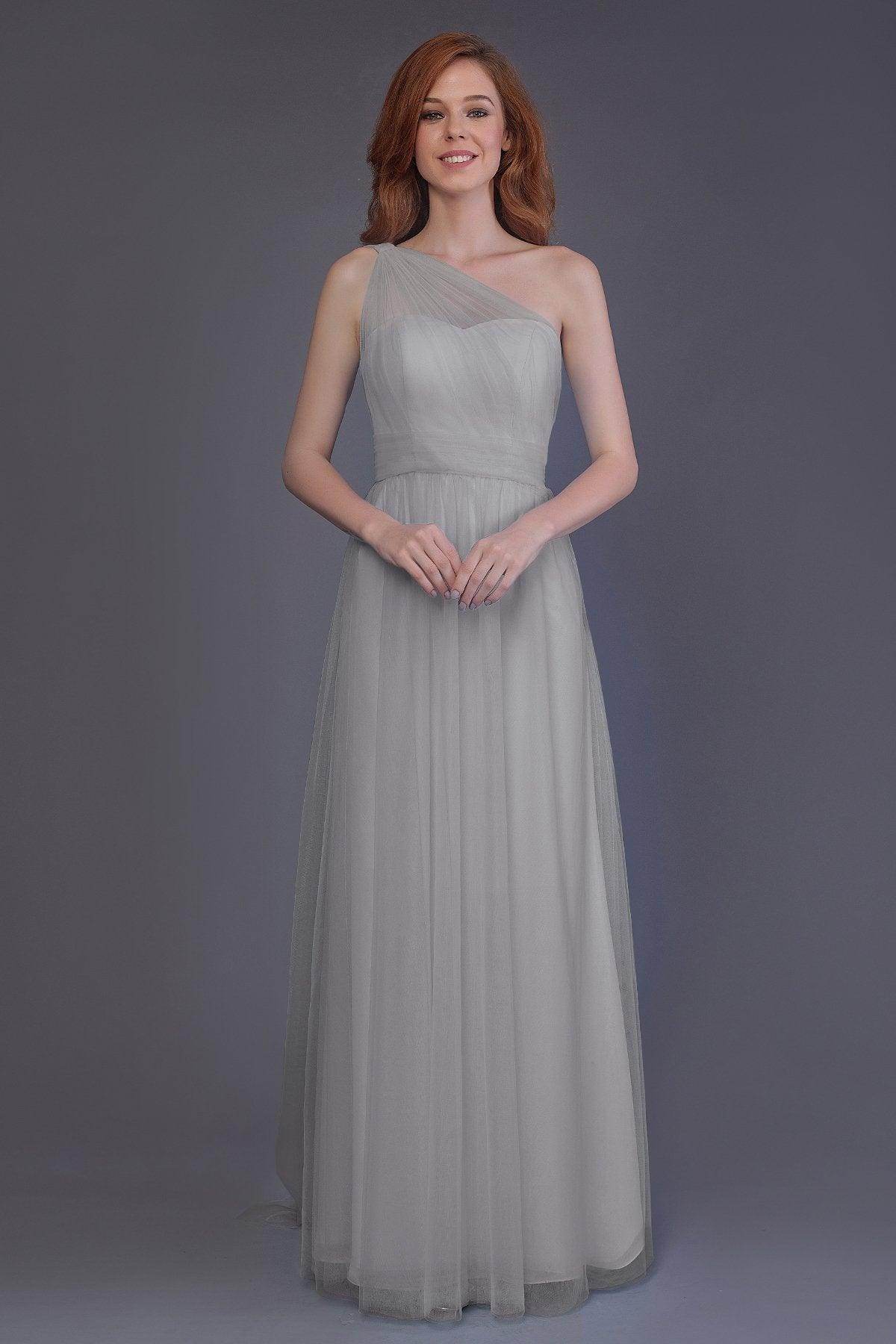 Sheath-Column Floor Length Tulle Bridesmaid Dress PR3556 - COCOMELODY