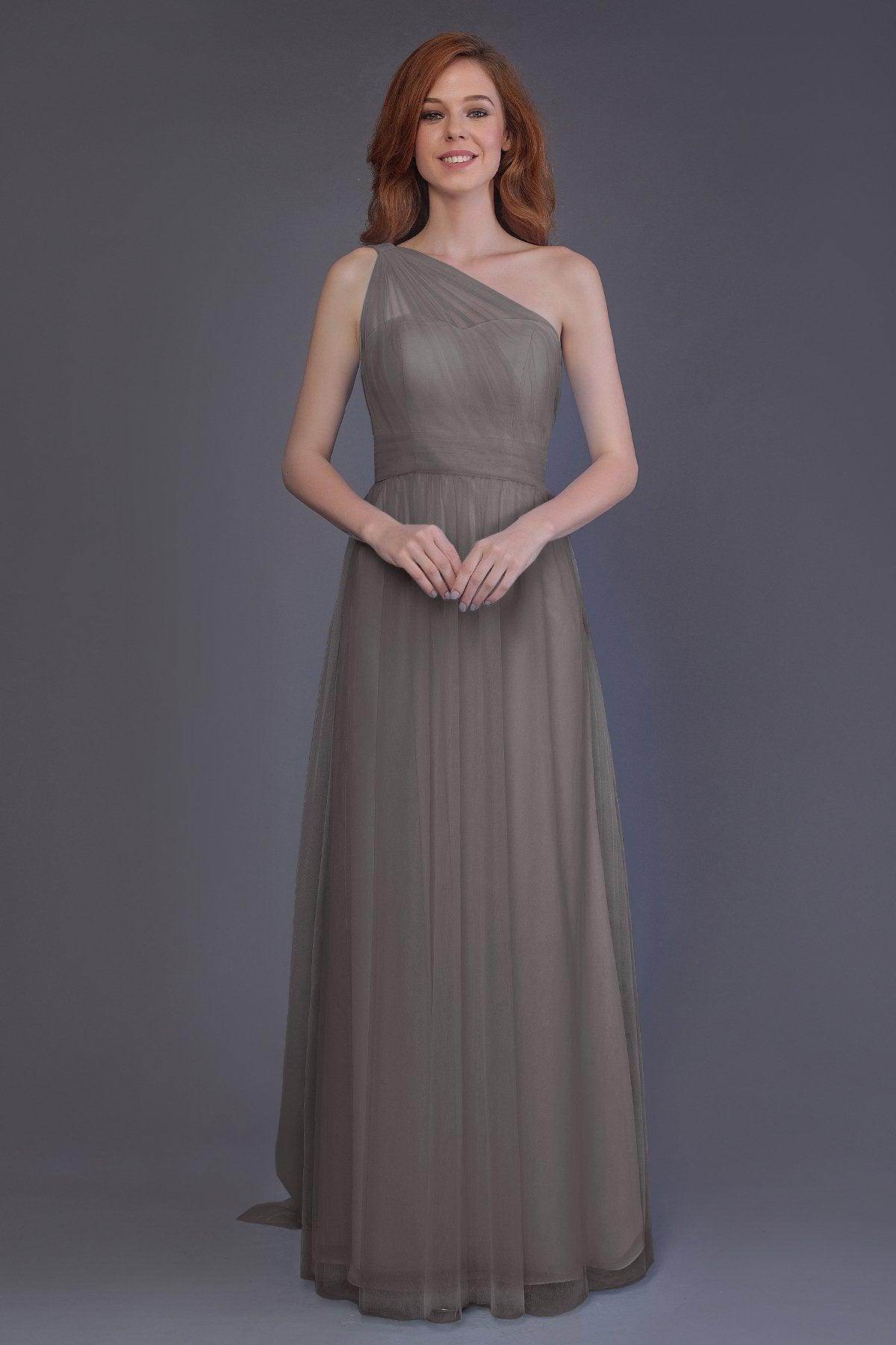 Sheath-Column Floor Length Tulle Bridesmaid Dress PR3556 - COCOMELODY