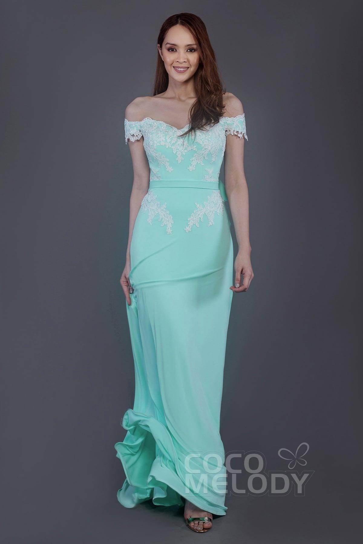 Sheath Sweep Train Knitted Fabric Bridesmaid Dress PR3561 - COCOMELODY