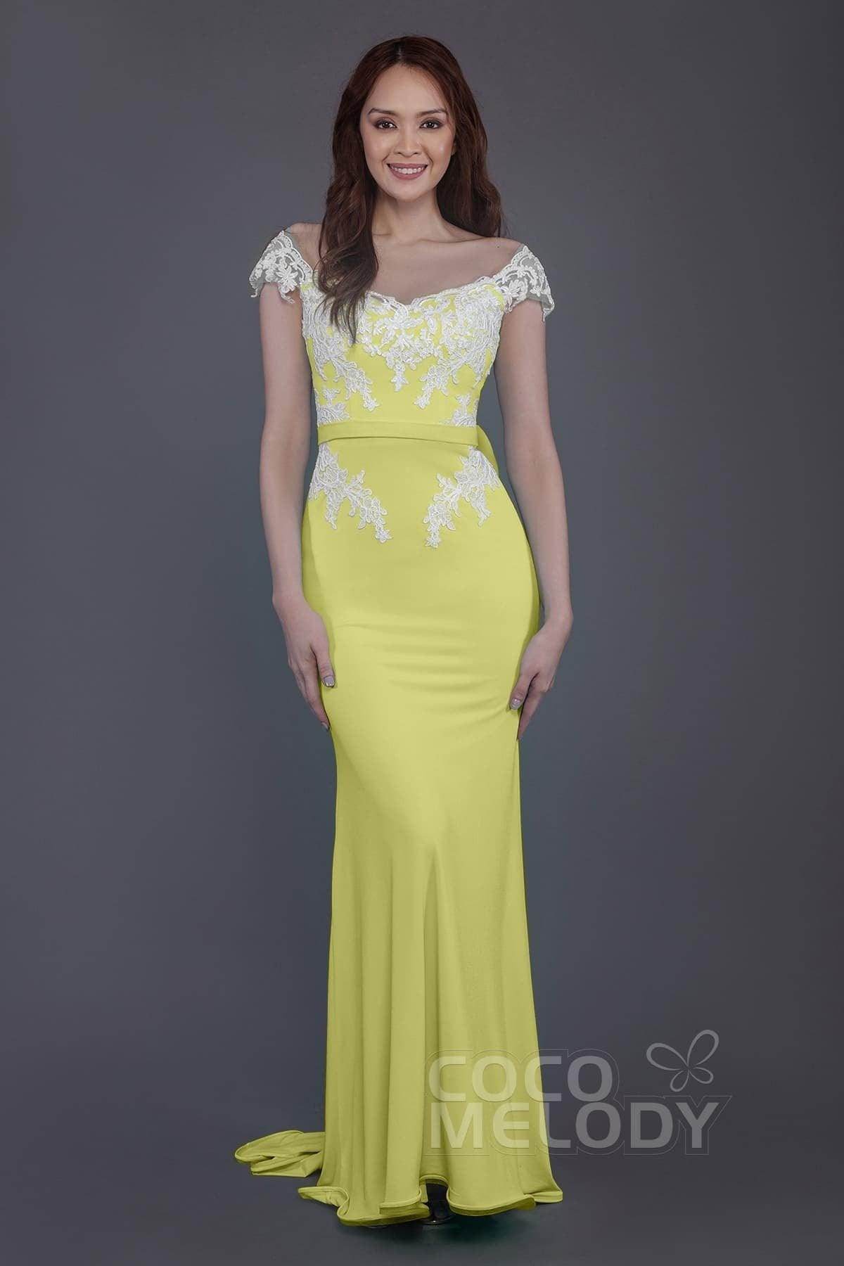 Trumpet Sweep Train Knitted Fabric Bridesmaid Dress PR3562 - COCOMELODY