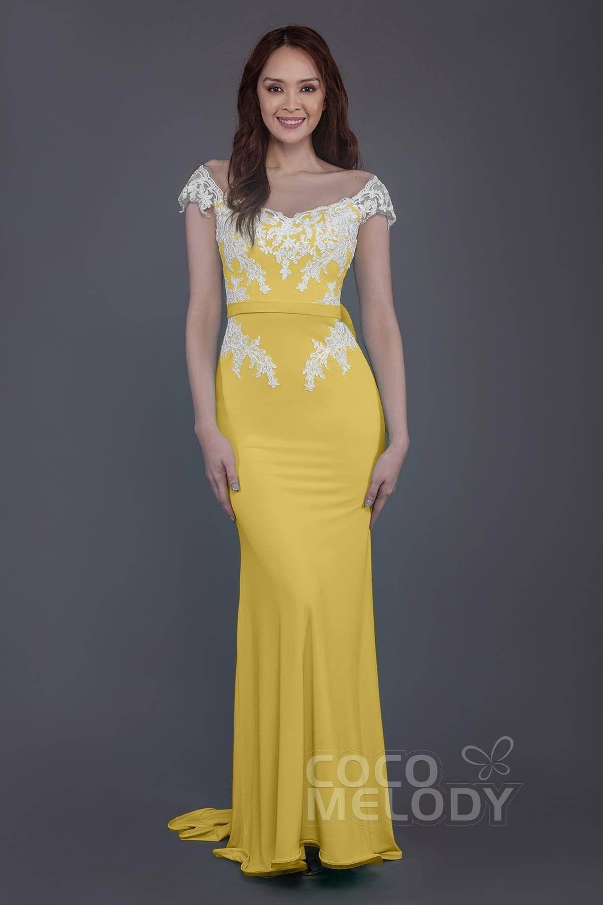 Trumpet Sweep Train Knitted Fabric Bridesmaid Dress PR3562 - COCOMELODY