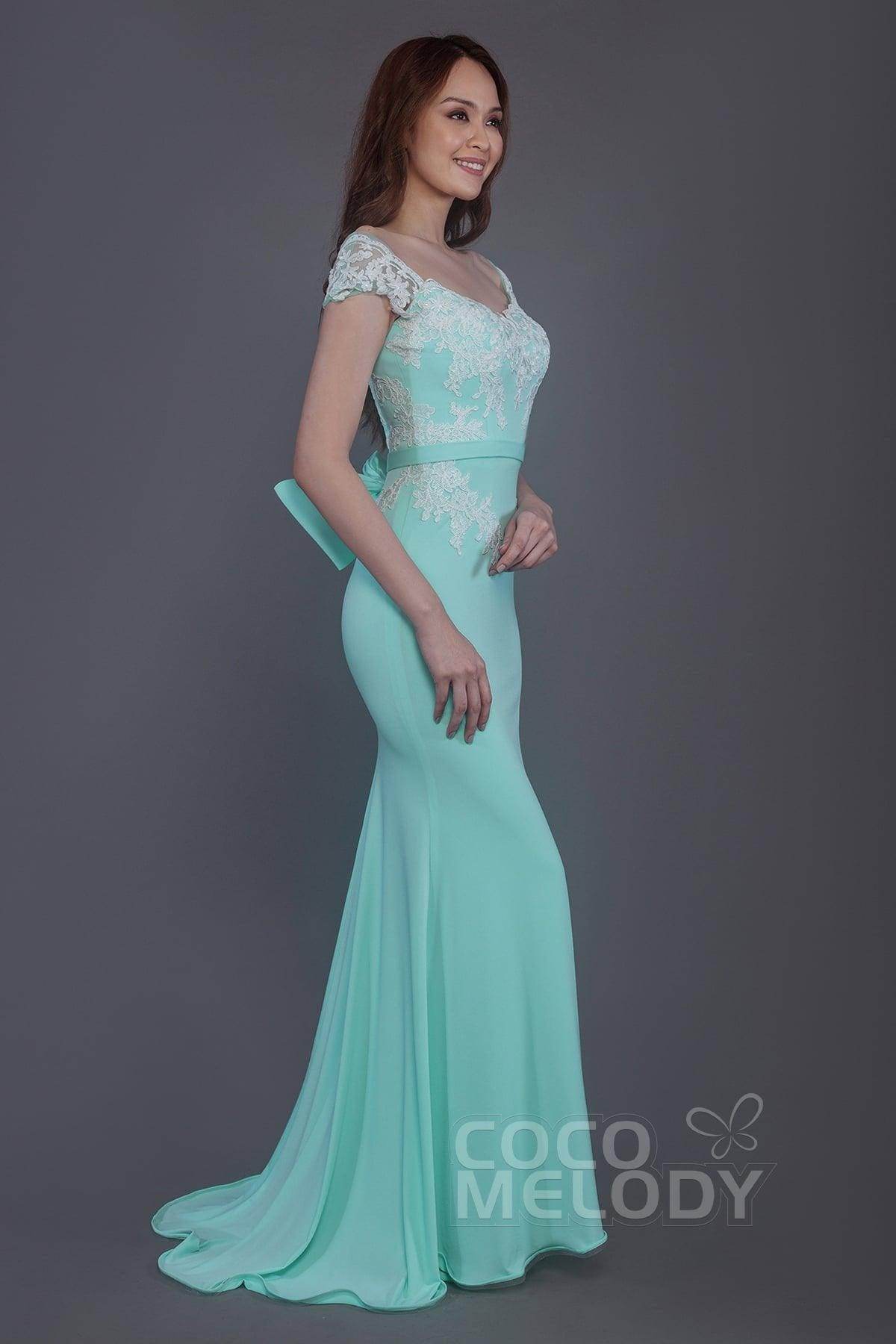 Trumpet Sweep Train Knitted Fabric Bridesmaid Dress PR3562 - COCOMELODY