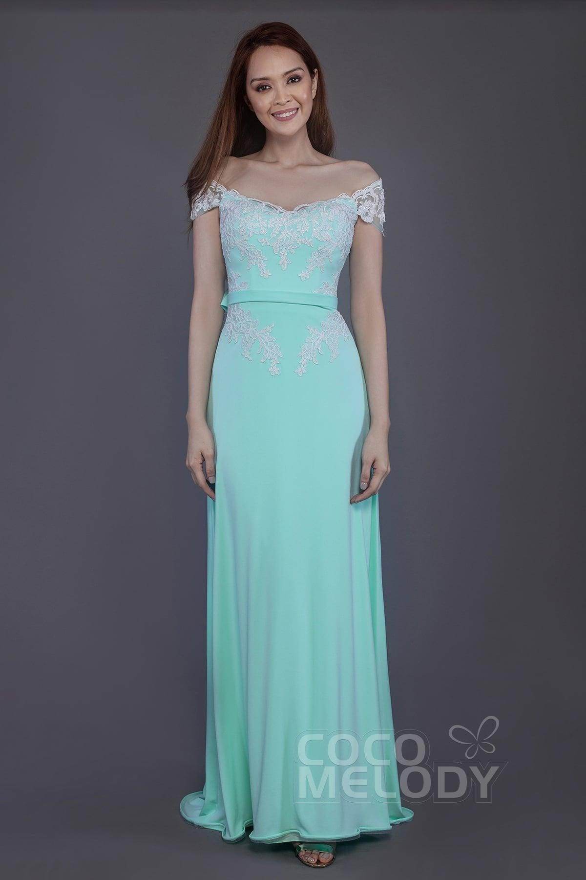 Sheath Sweep Train Knitted Fabric Bridesmaid Dress PR3563 - COCOMELODY