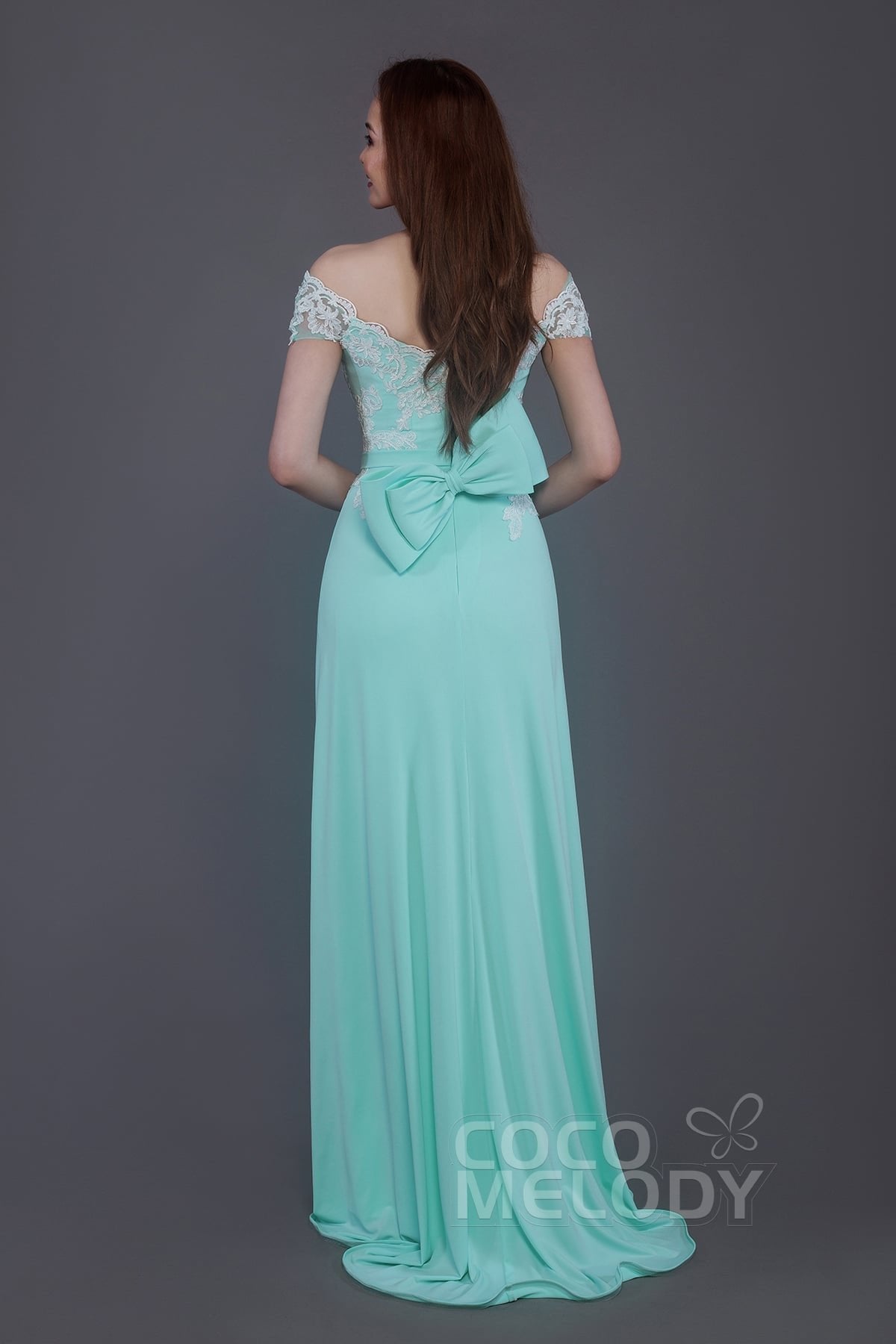 Sheath Sweep Train Knitted Fabric Bridesmaid Dress PR3563