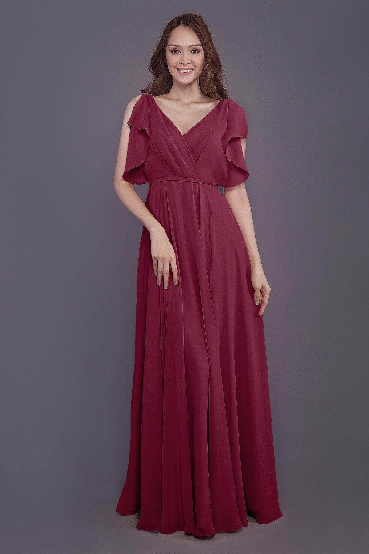 Sheath-Column Floor Length Chiffon Bridesmaid Dress PR3568 - COCOMELODY