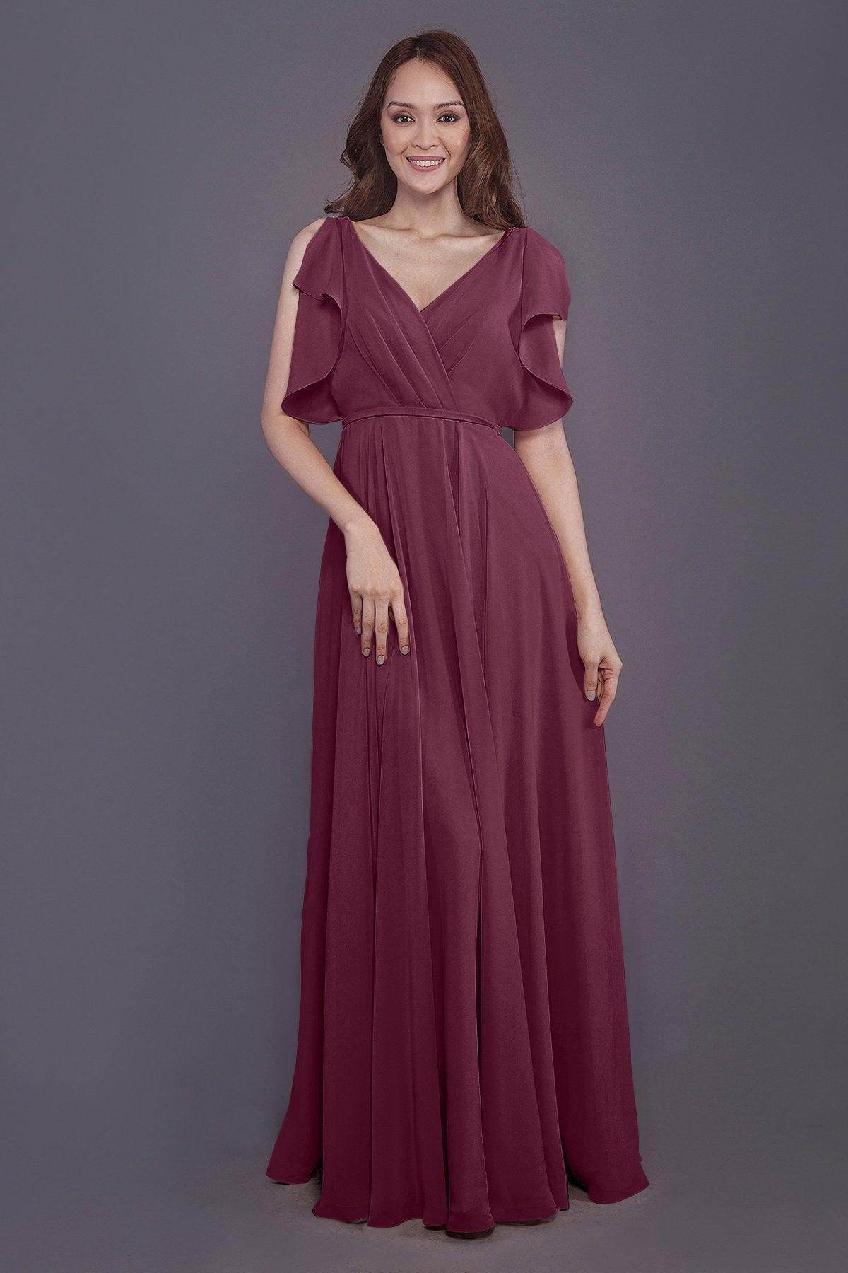 Sheath-Column Floor Length Chiffon Bridesmaid Dress PR3568 - COCOMELODY
