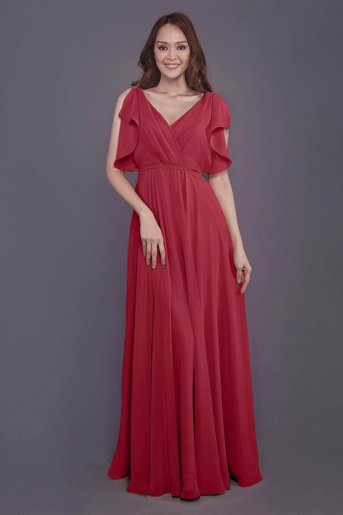 Sheath-Column Floor Length Chiffon Bridesmaid Dress PR3568 - COCOMELODY