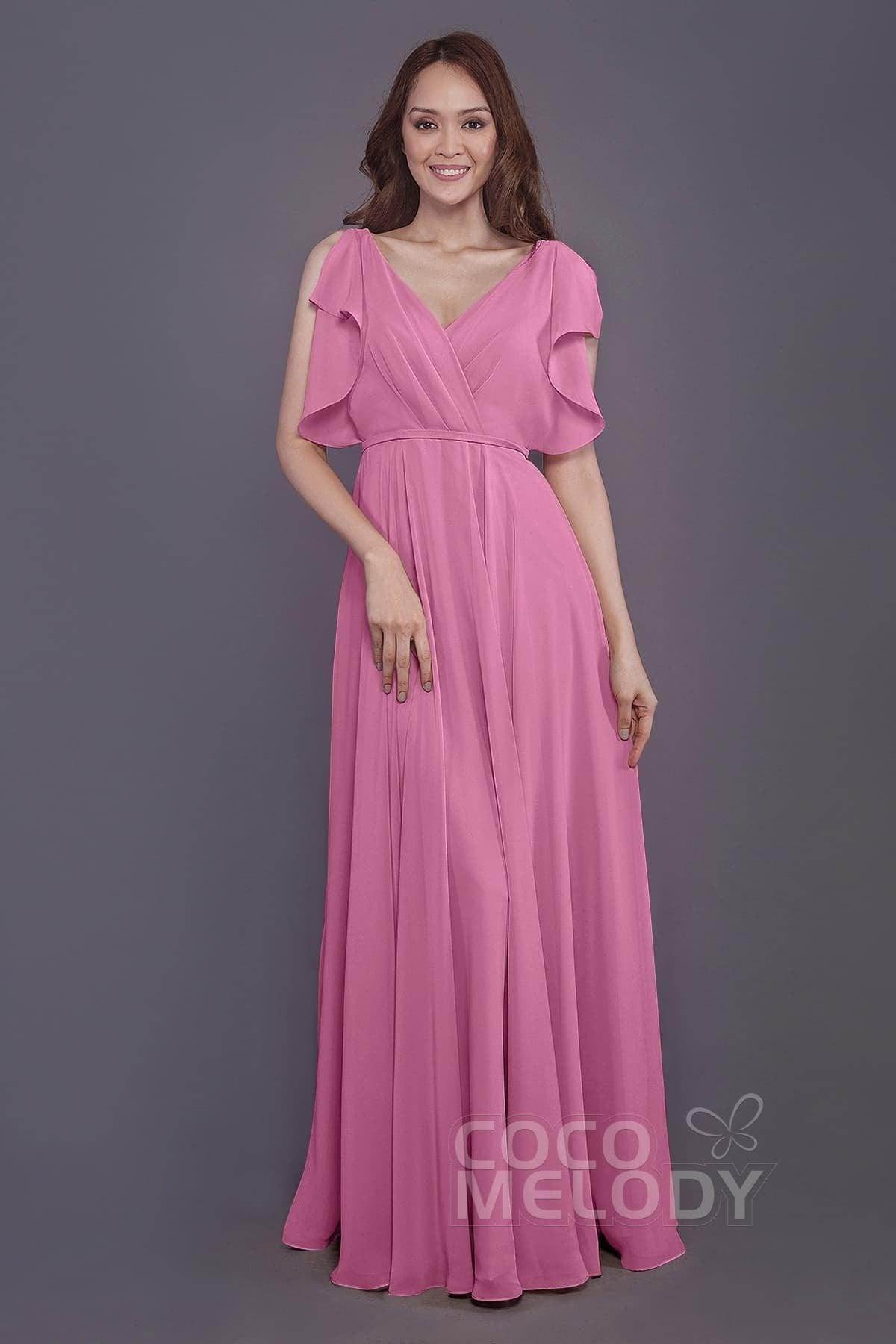 Sheath-Column Floor Length Chiffon Bridesmaid Dress PR3568 - COCOMELODY