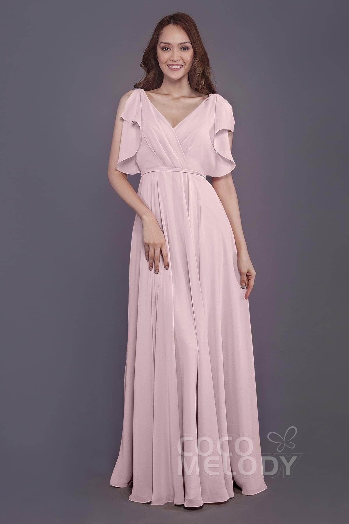 Sheath-Column Floor Length Chiffon Bridesmaid Dress PR3568 - COCOMELODY