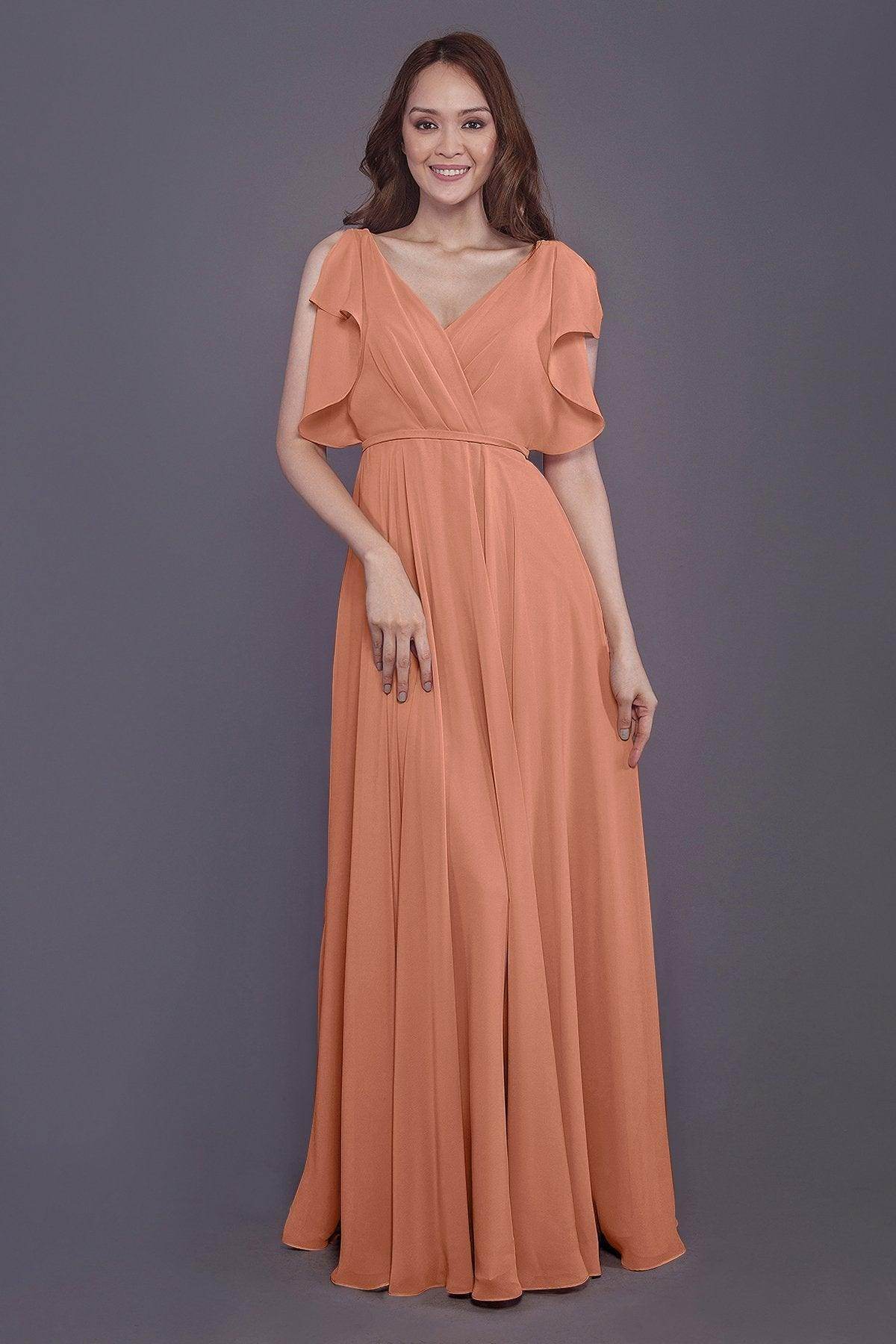 Sheath-Column Floor Length Chiffon Bridesmaid Dress PR3568 - COCOMELODY
