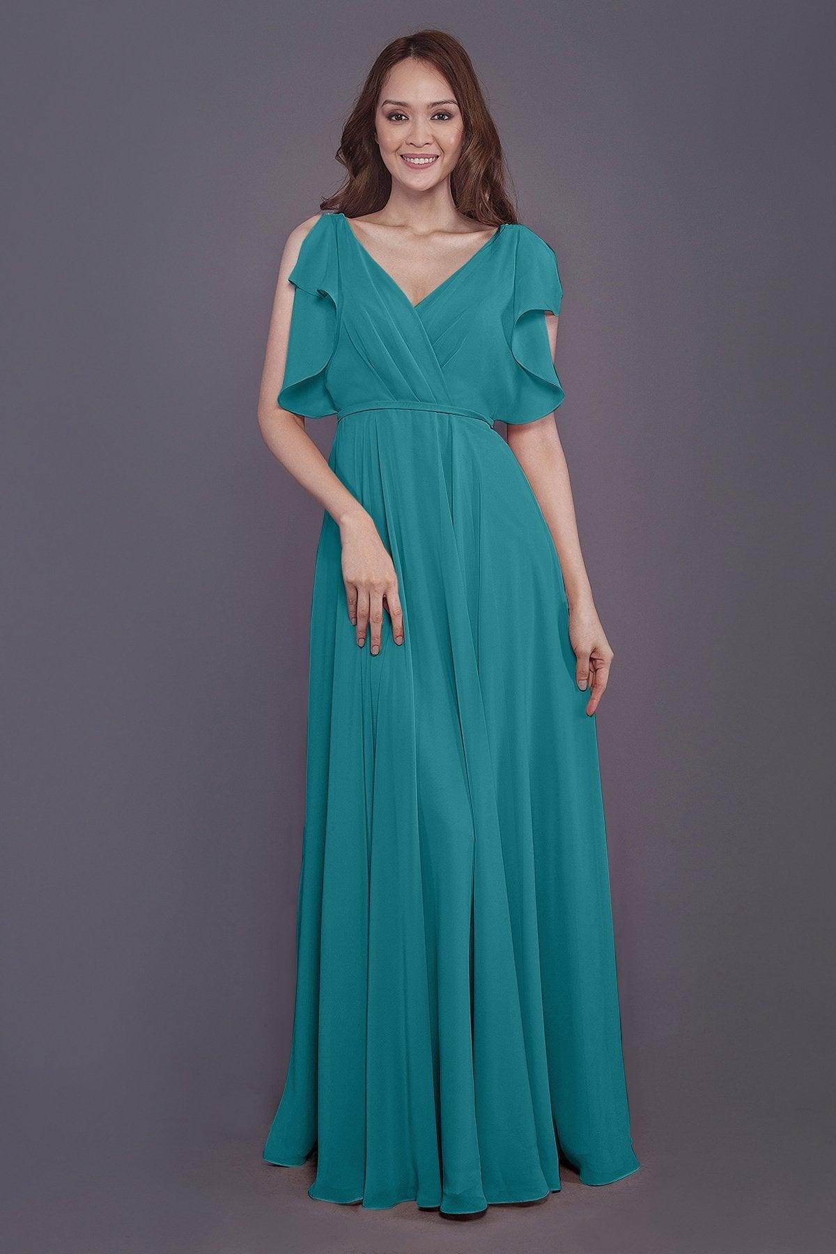 Sheath-Column Floor Length Chiffon Bridesmaid Dress PR3568 - COCOMELODY