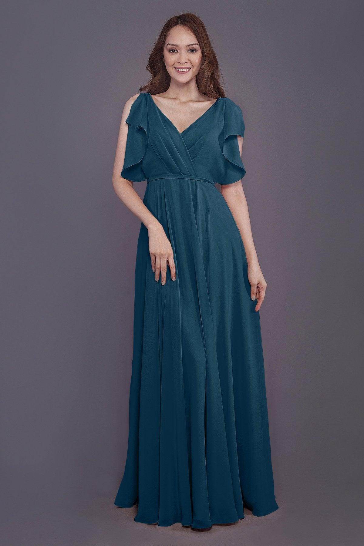 Sheath-Column Floor Length Chiffon Bridesmaid Dress PR3568 - COCOMELODY
