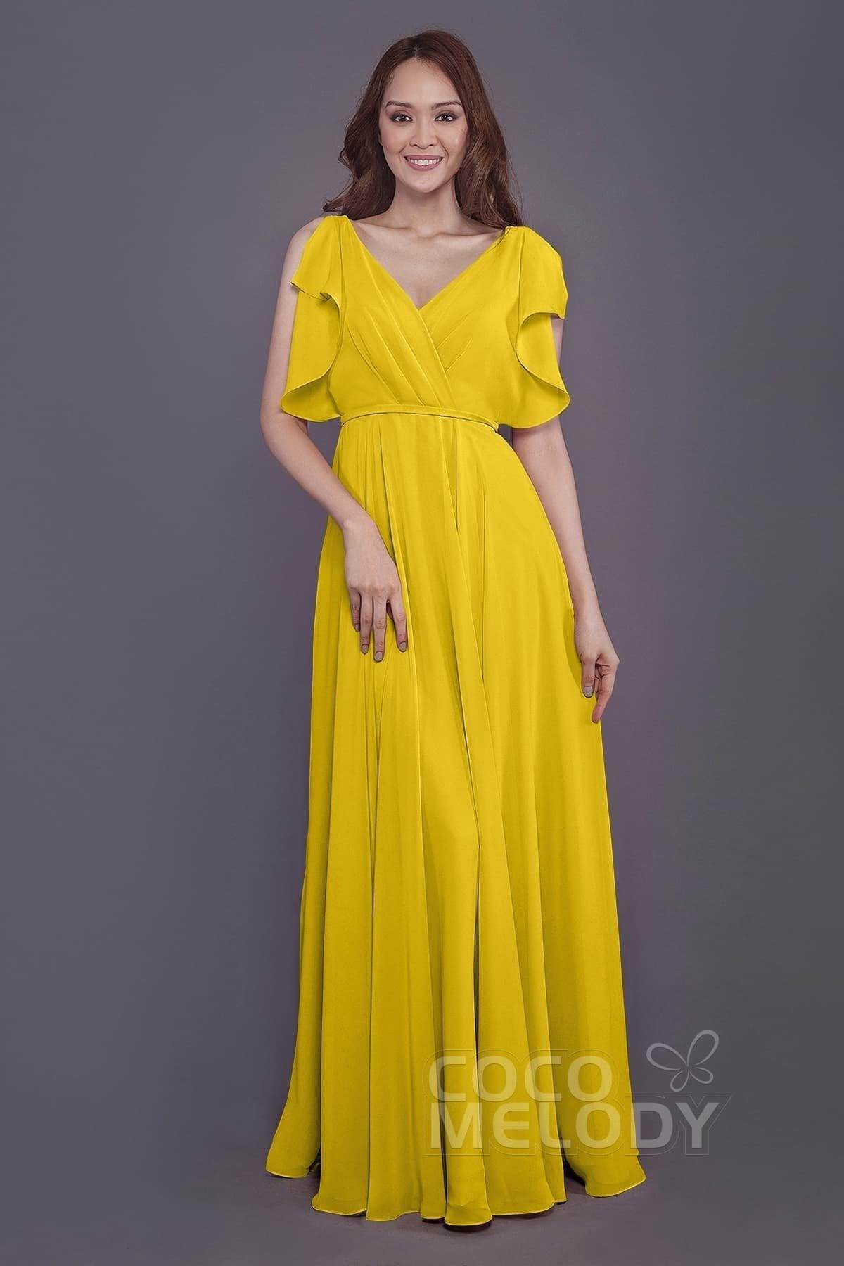 Sheath-Column Floor Length Chiffon Bridesmaid Dress PR3568 - COCOMELODY