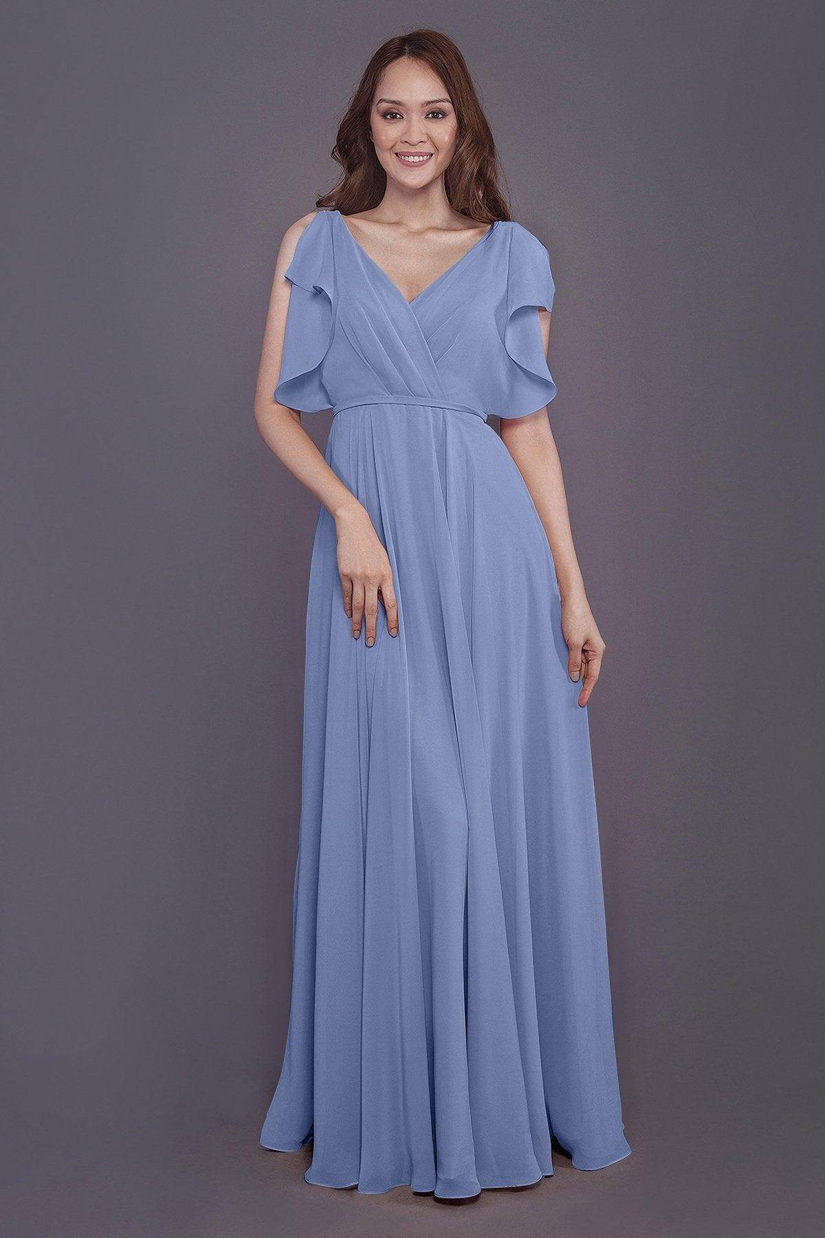 Sheath-Column Floor Length Chiffon Bridesmaid Dress PR3568 - COCOMELODY