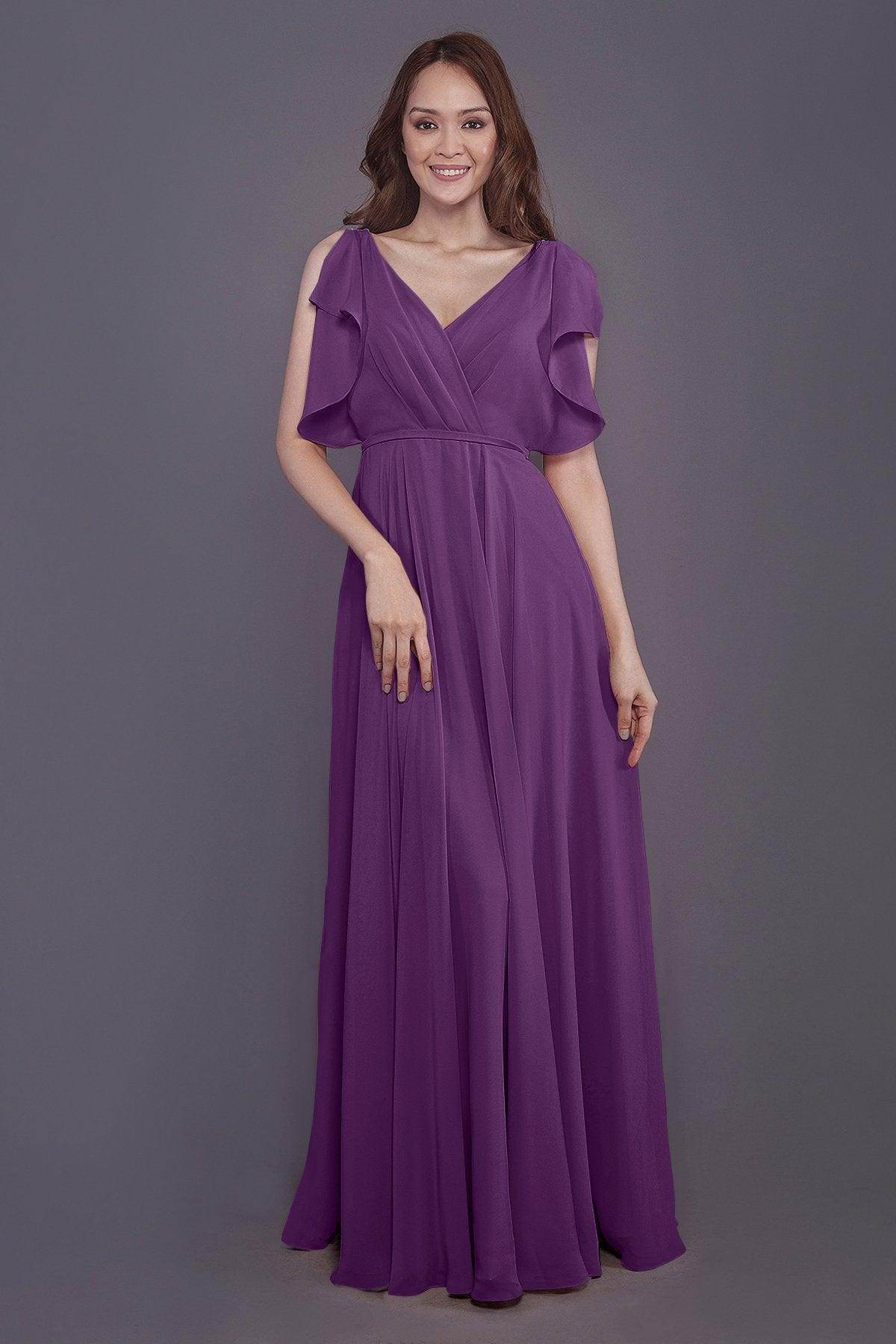 Sheath-Column Floor Length Chiffon Bridesmaid Dress PR3568 - COCOMELODY