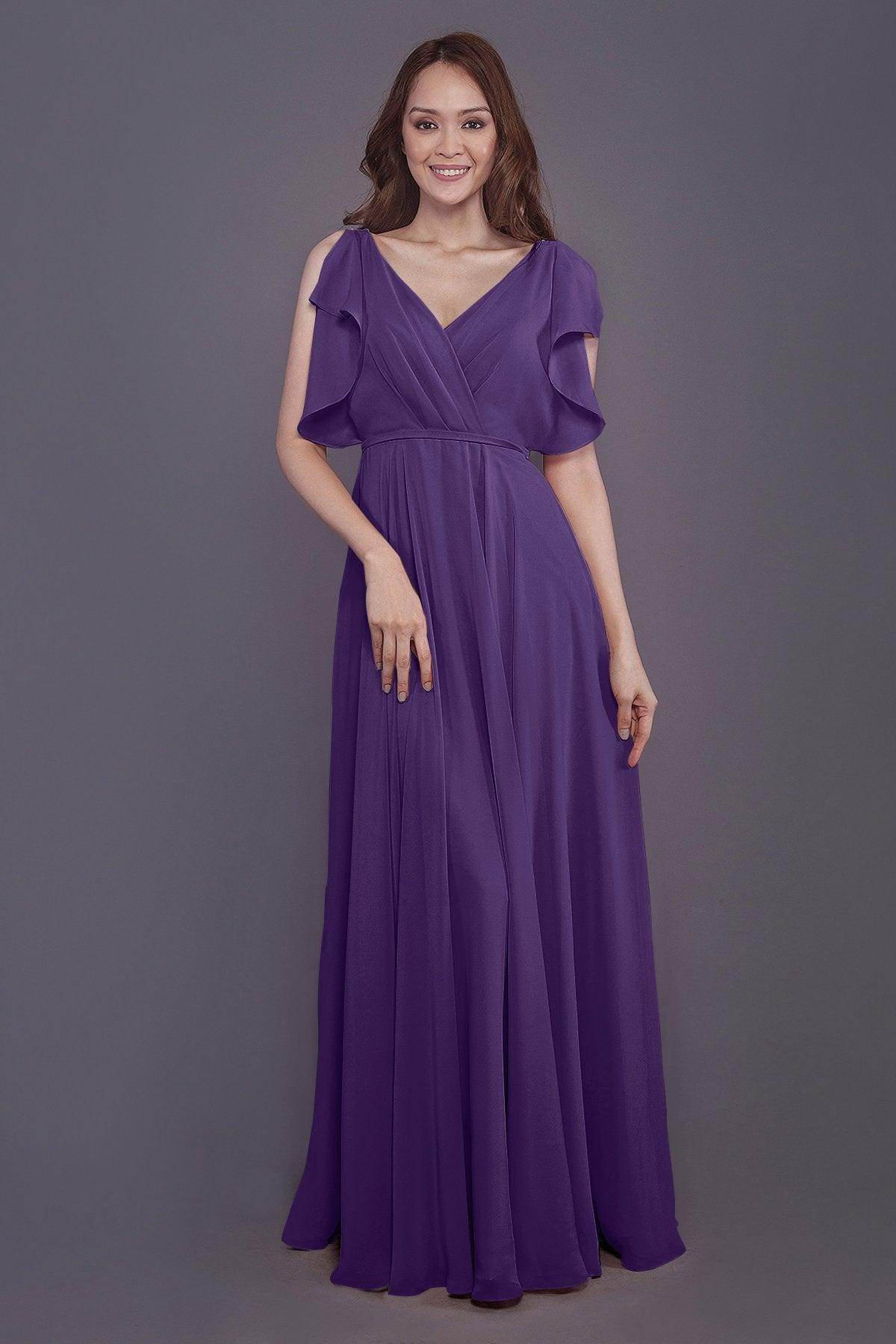 Sheath-Column Floor Length Chiffon Bridesmaid Dress PR3568 - COCOMELODY