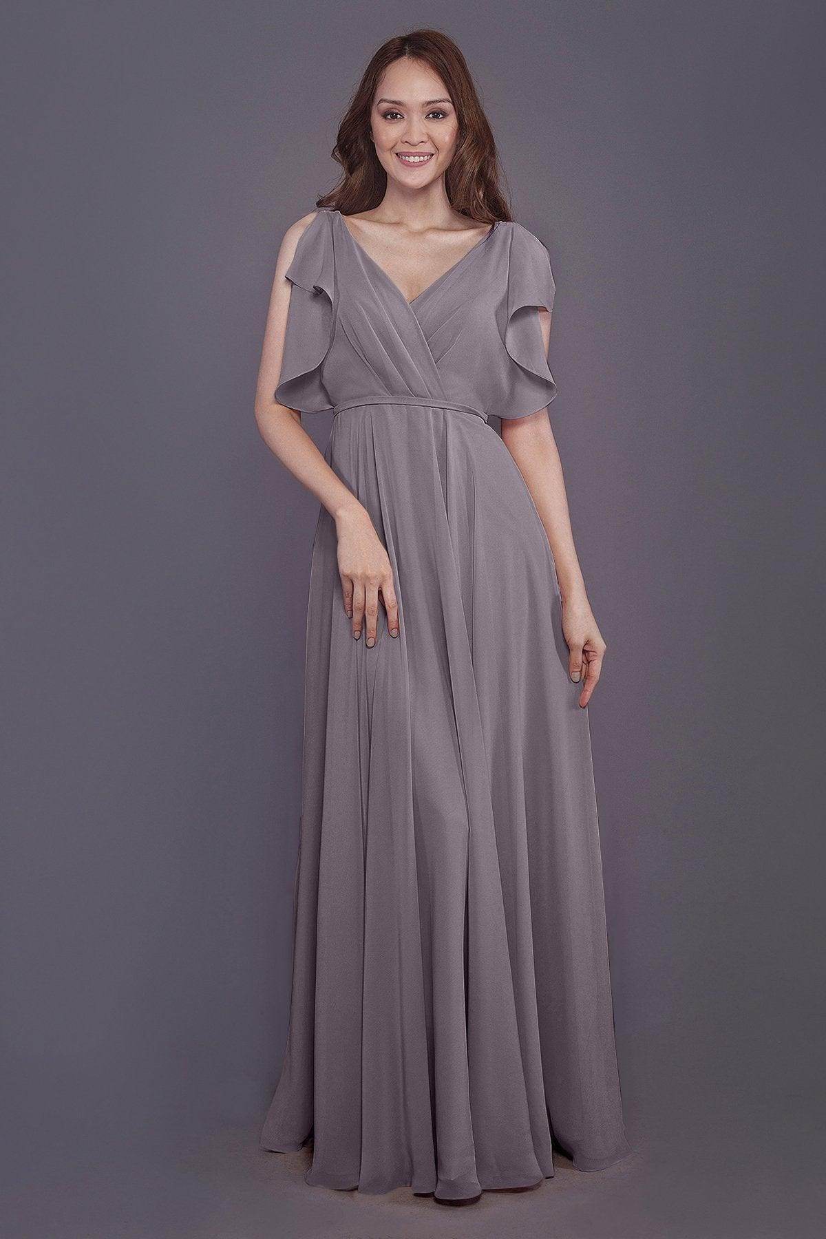 Sheath-Column Floor Length Chiffon Bridesmaid Dress PR3568 - COCOMELODY