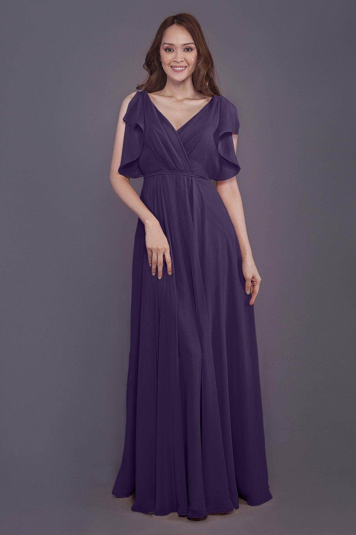Sheath-Column Floor Length Chiffon Bridesmaid Dress PR3568 - COCOMELODY