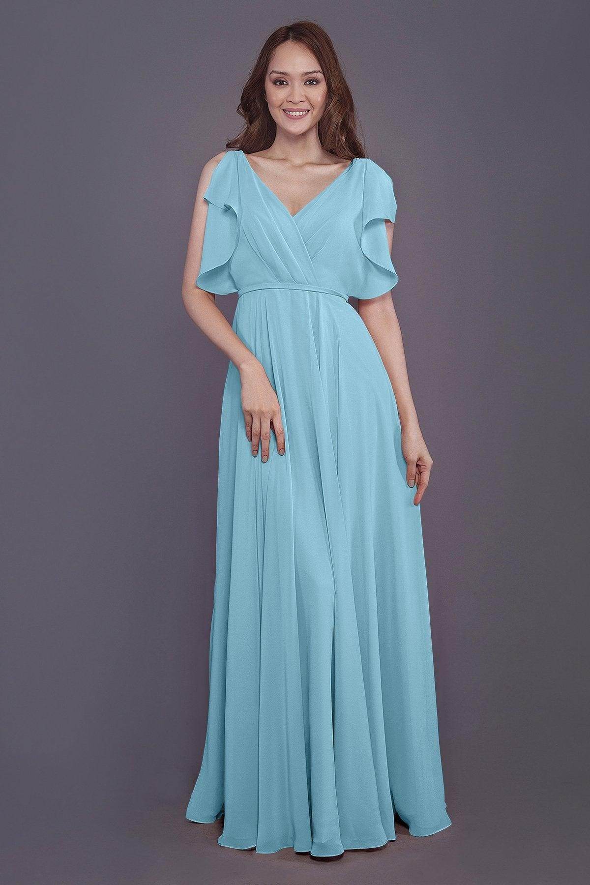 Sheath-Column Floor Length Chiffon Bridesmaid Dress PR3568 - COCOMELODY