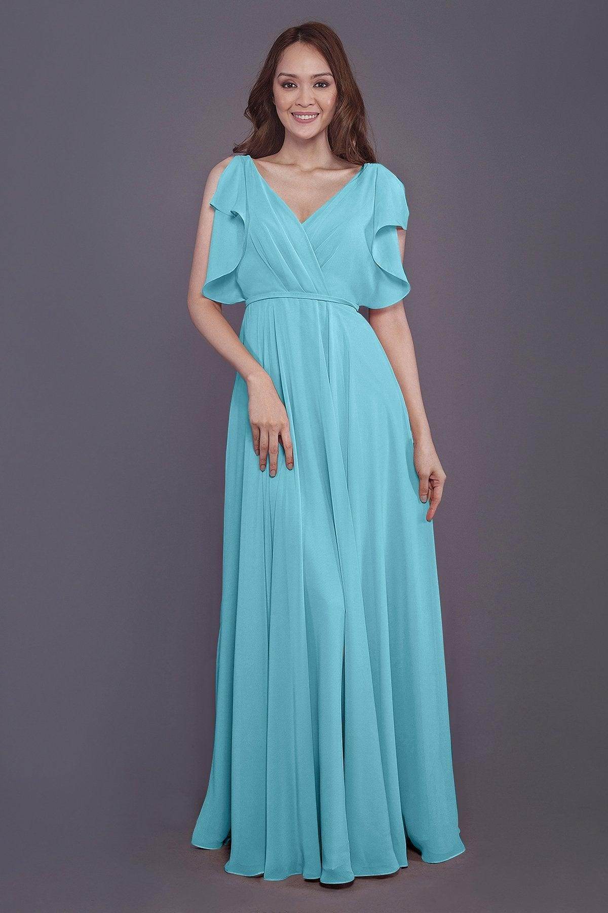 Sheath-Column Floor Length Chiffon Bridesmaid Dress PR3568 - COCOMELODY