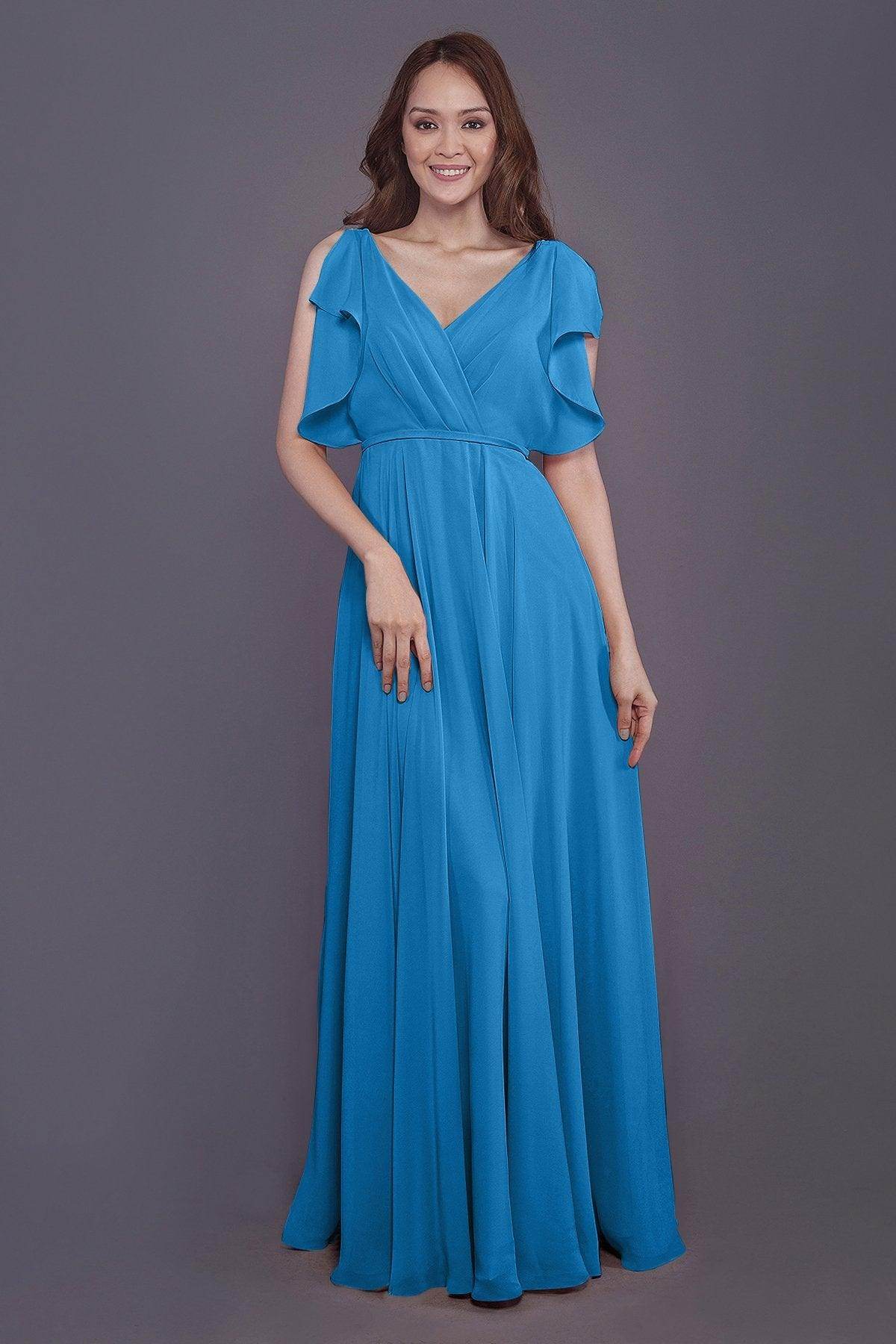 Sheath-Column Floor Length Chiffon Bridesmaid Dress PR3568 - COCOMELODY
