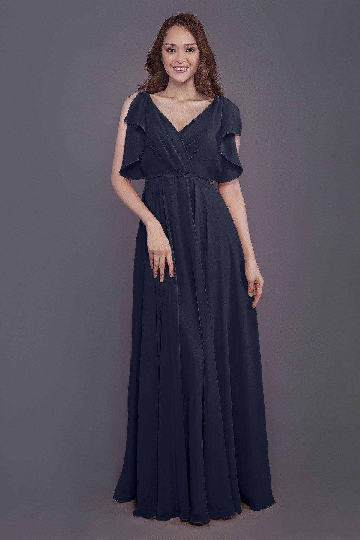 Sheath-Column Floor Length Chiffon Bridesmaid Dress PR3568 - COCOMELODY