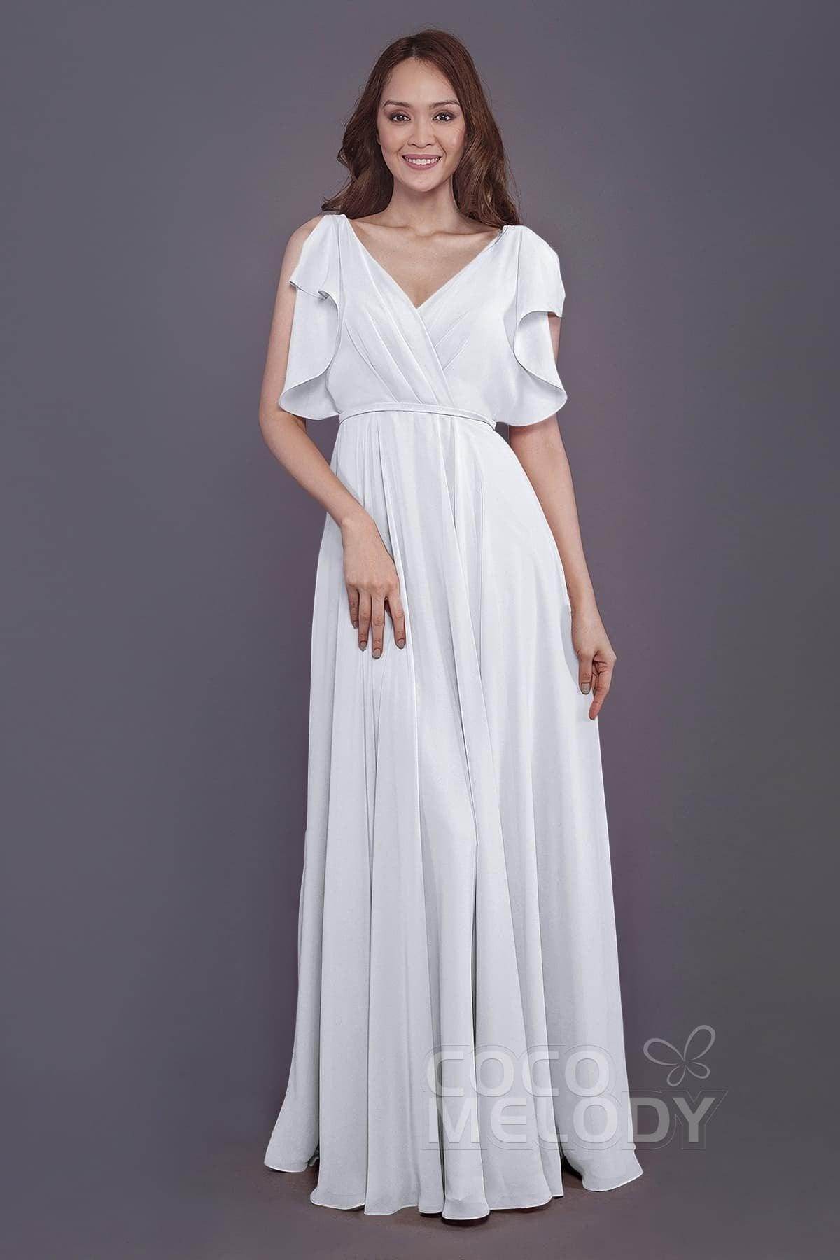 Sheath-Column Floor Length Chiffon Bridesmaid Dress PR3568 - COCOMELODY
