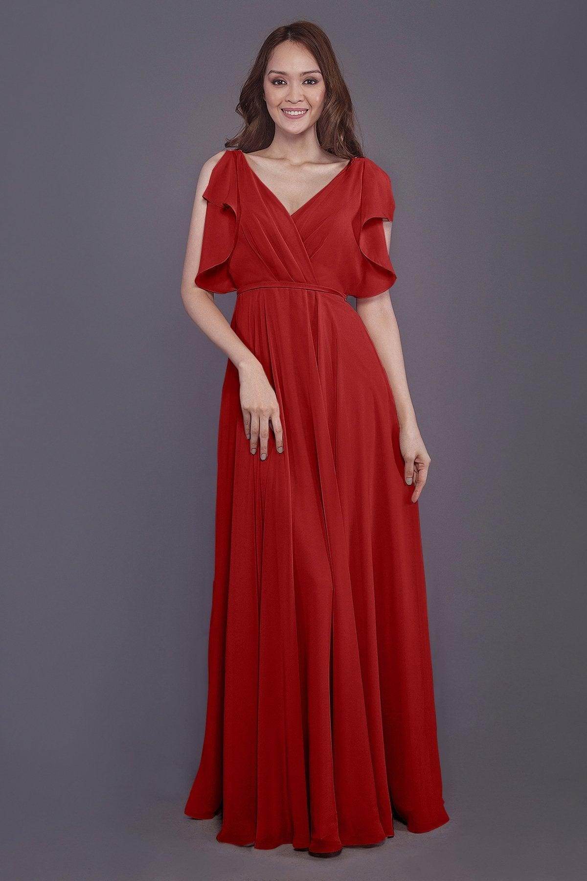 Sheath-Column Floor Length Chiffon Bridesmaid Dress PR3568 - COCOMELODY