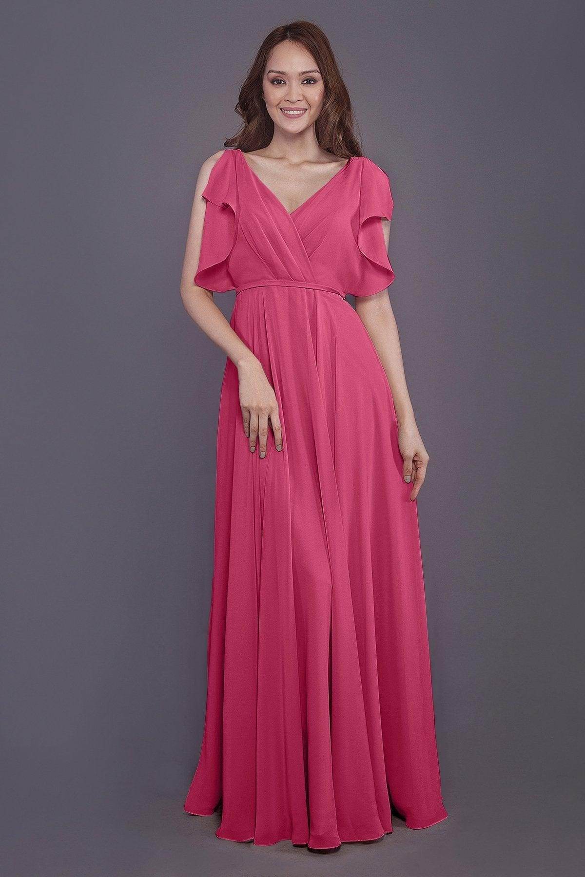 Sheath-Column Floor Length Chiffon Bridesmaid Dress PR3568 - COCOMELODY