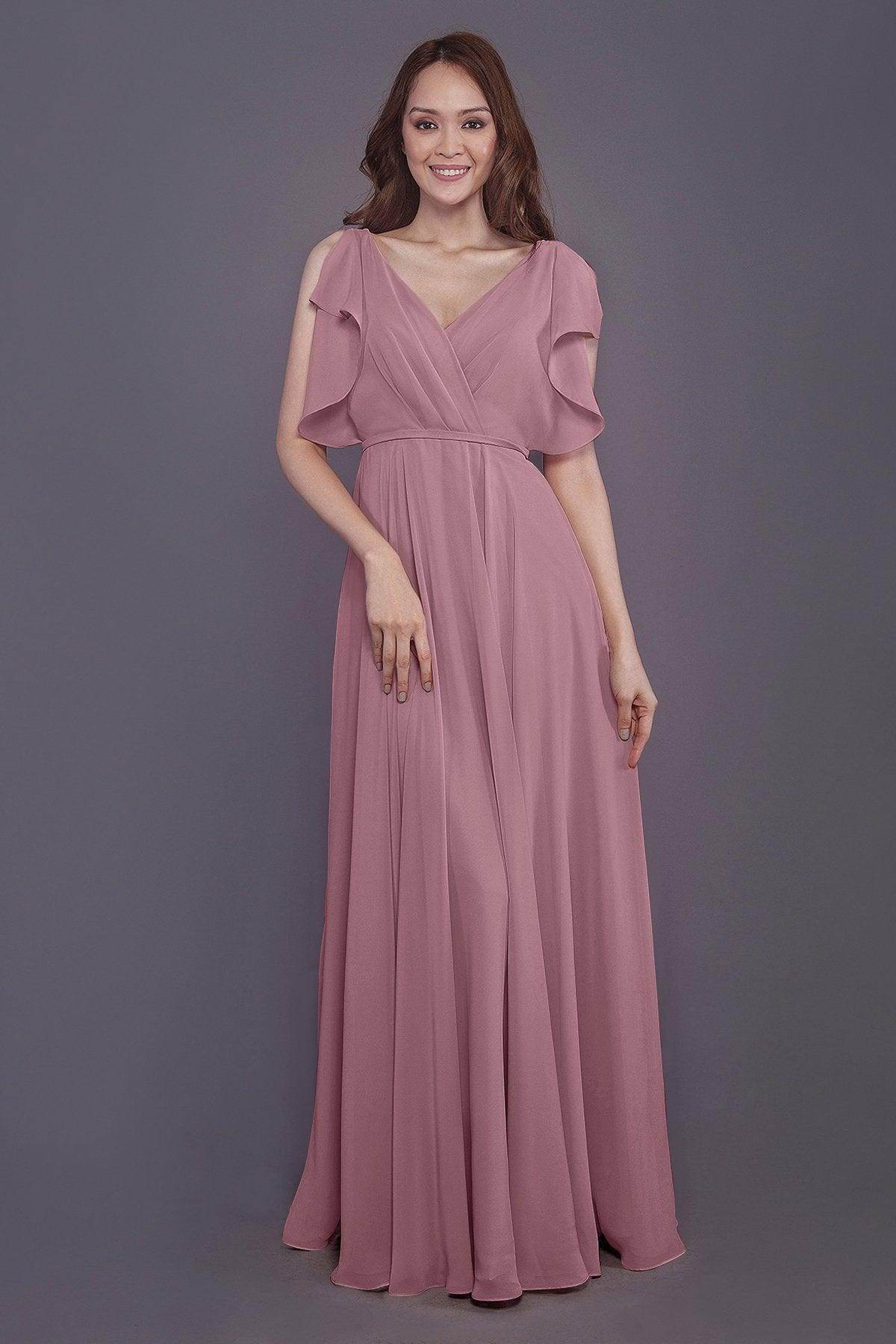 Sheath-Column Floor Length Chiffon Bridesmaid Dress PR3568 - COCOMELODY