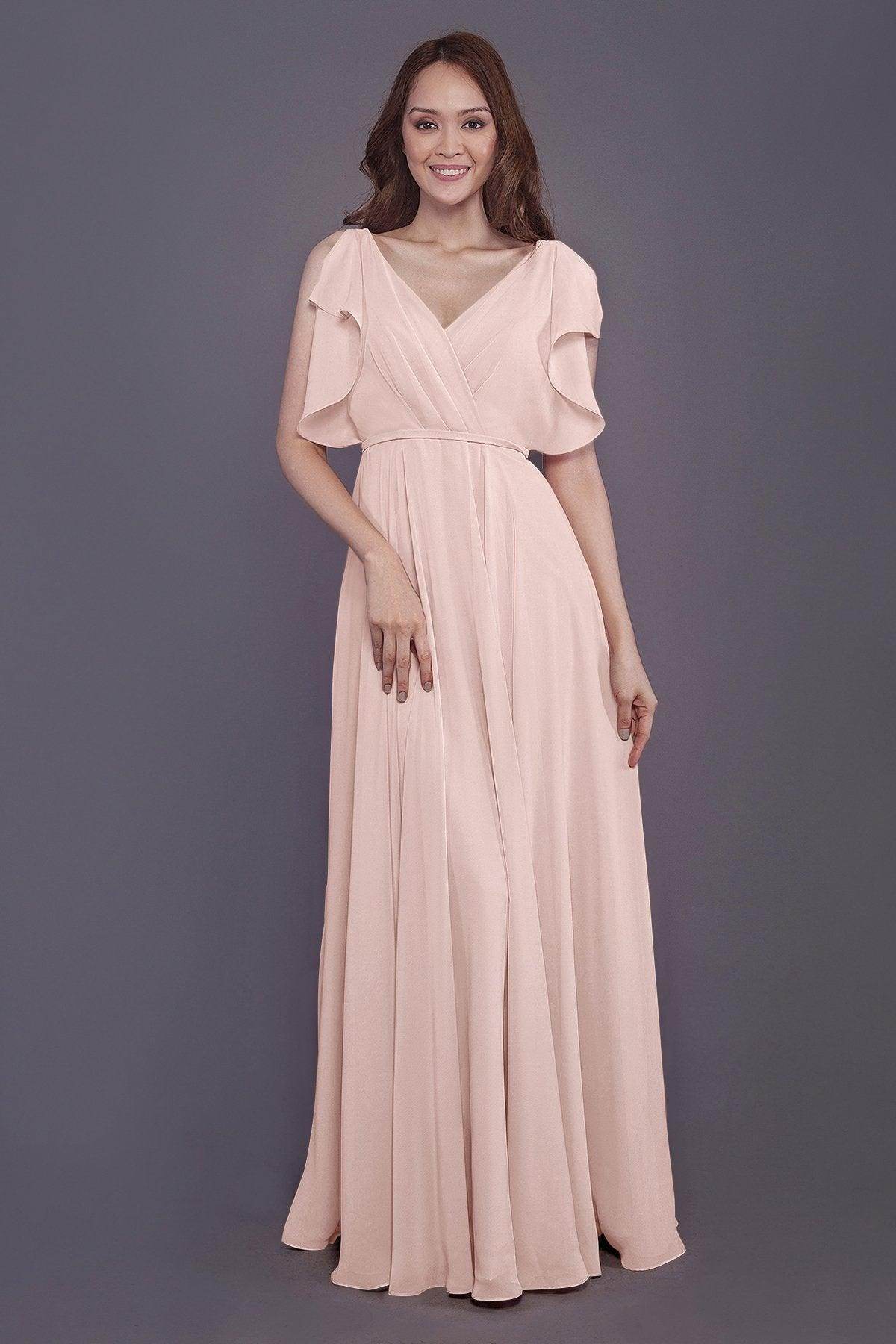 Sheath-Column Floor Length Chiffon Bridesmaid Dress PR3568 - COCOMELODY