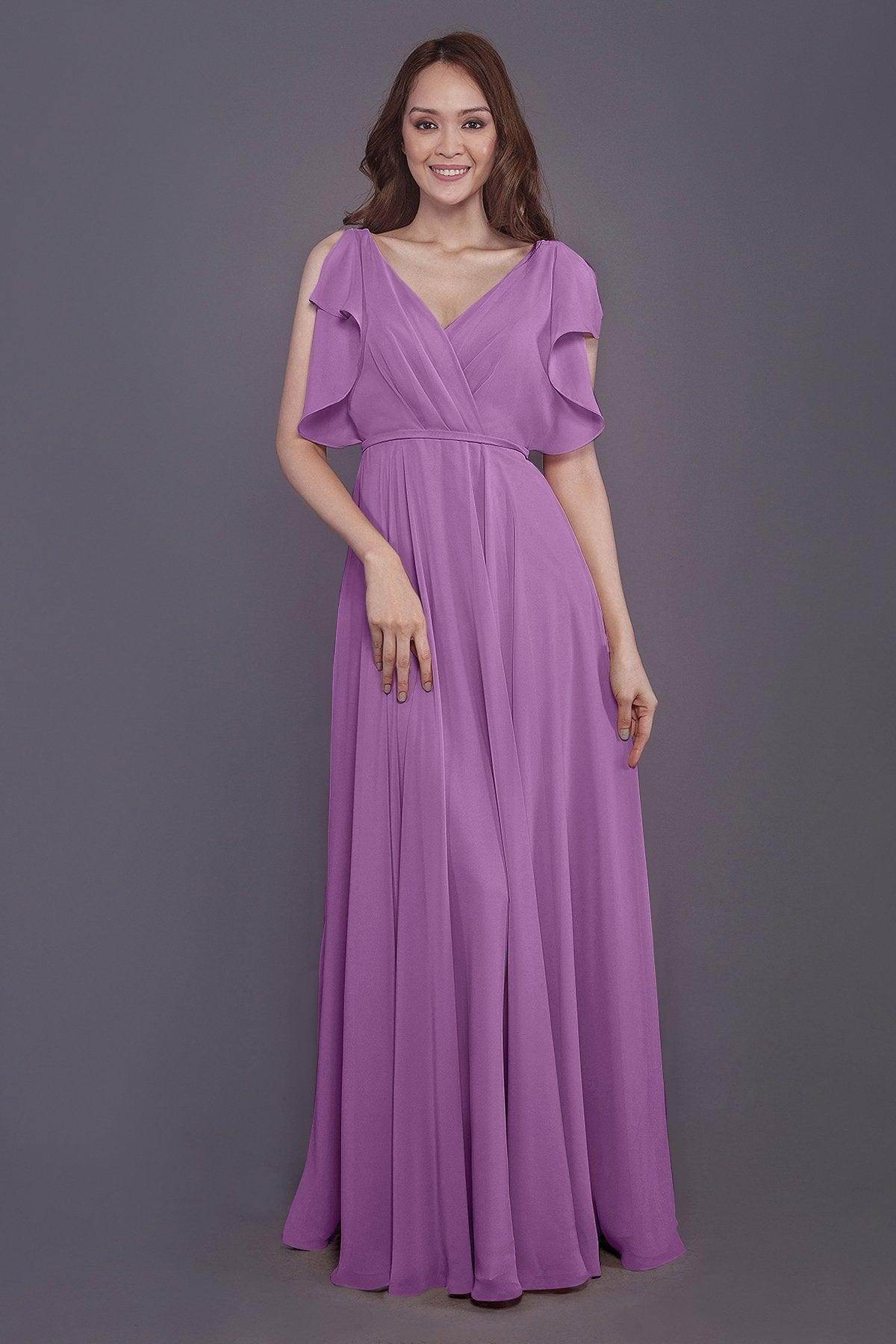 Sheath-Column Floor Length Chiffon Bridesmaid Dress PR3568 - COCOMELODY