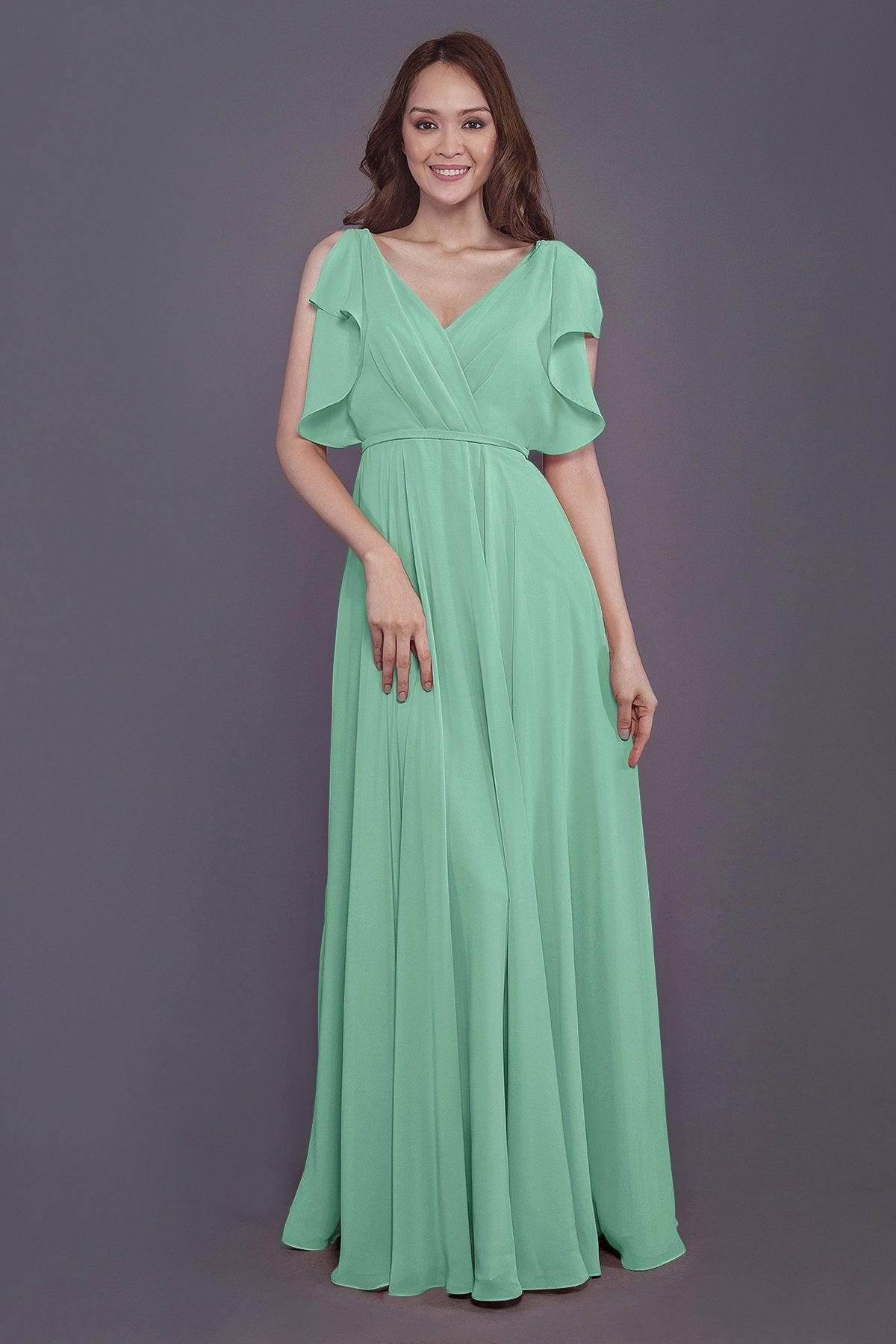 Sheath-Column Floor Length Chiffon Bridesmaid Dress PR3568 - COCOMELODY