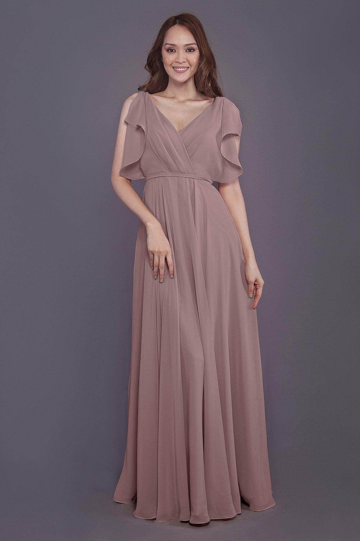 Sheath-Column Floor Length Chiffon Bridesmaid Dress PR3568 - COCOMELODY