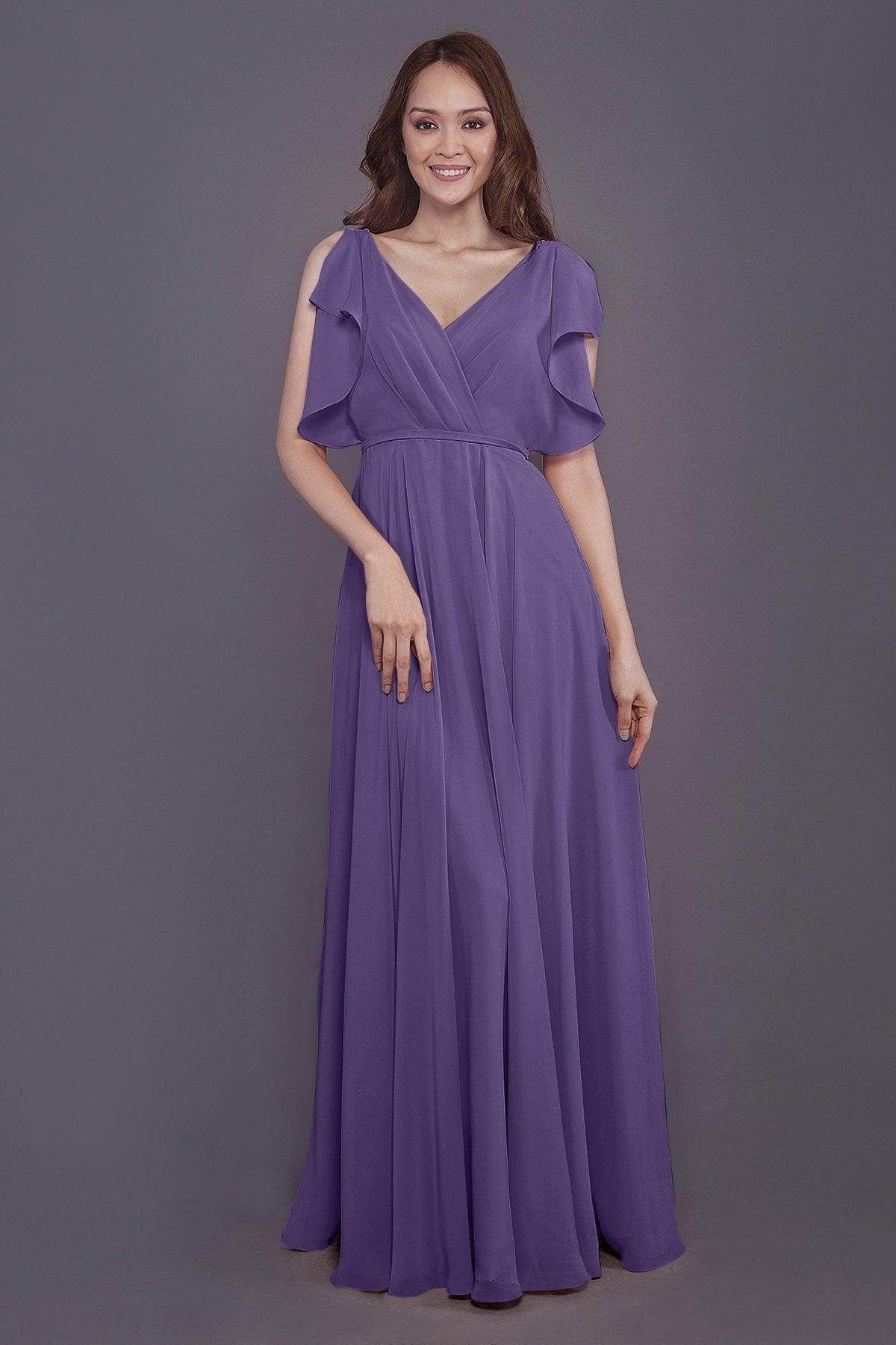 Sheath-Column Floor Length Chiffon Bridesmaid Dress PR3568 - COCOMELODY